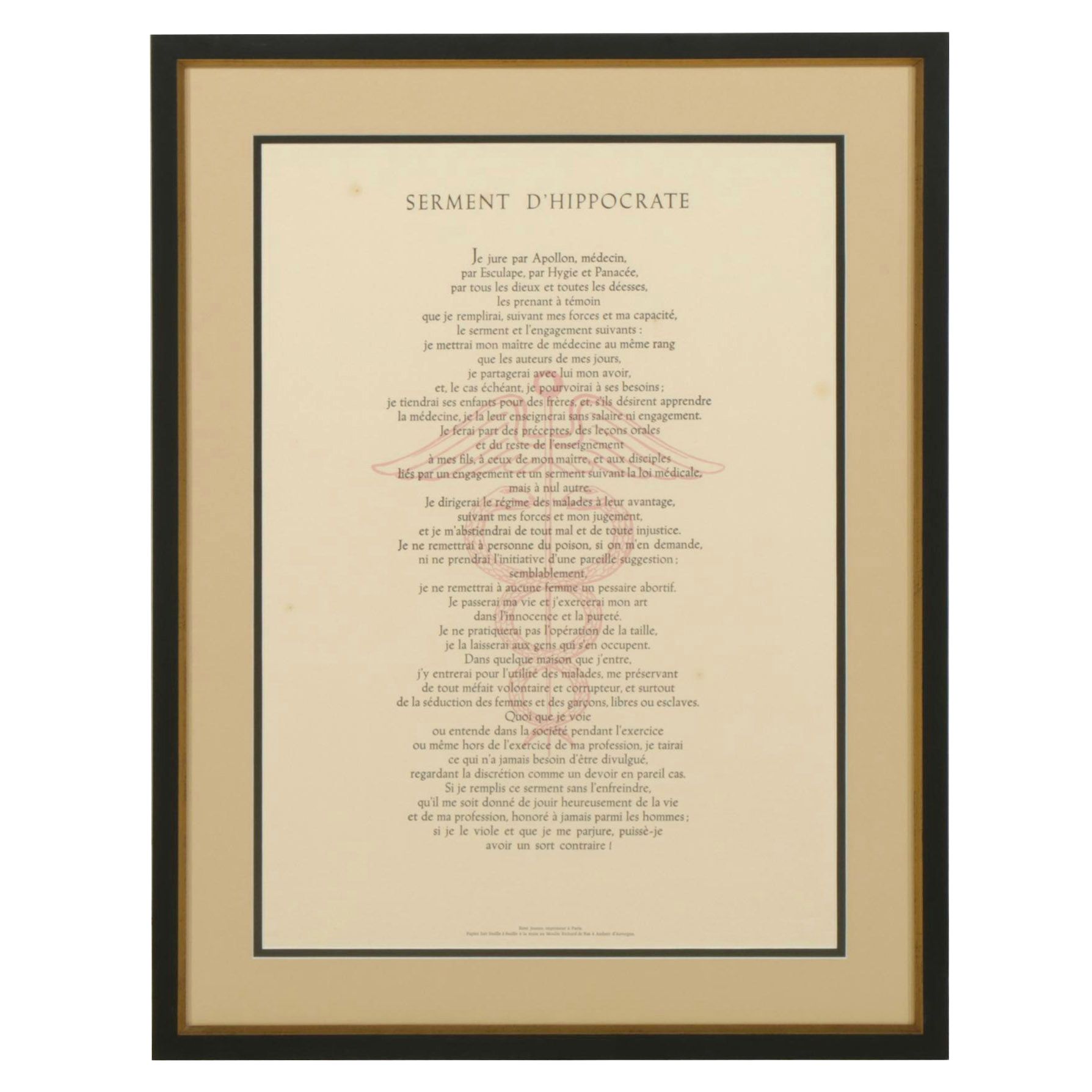 Framed Hippocratic Oath in French