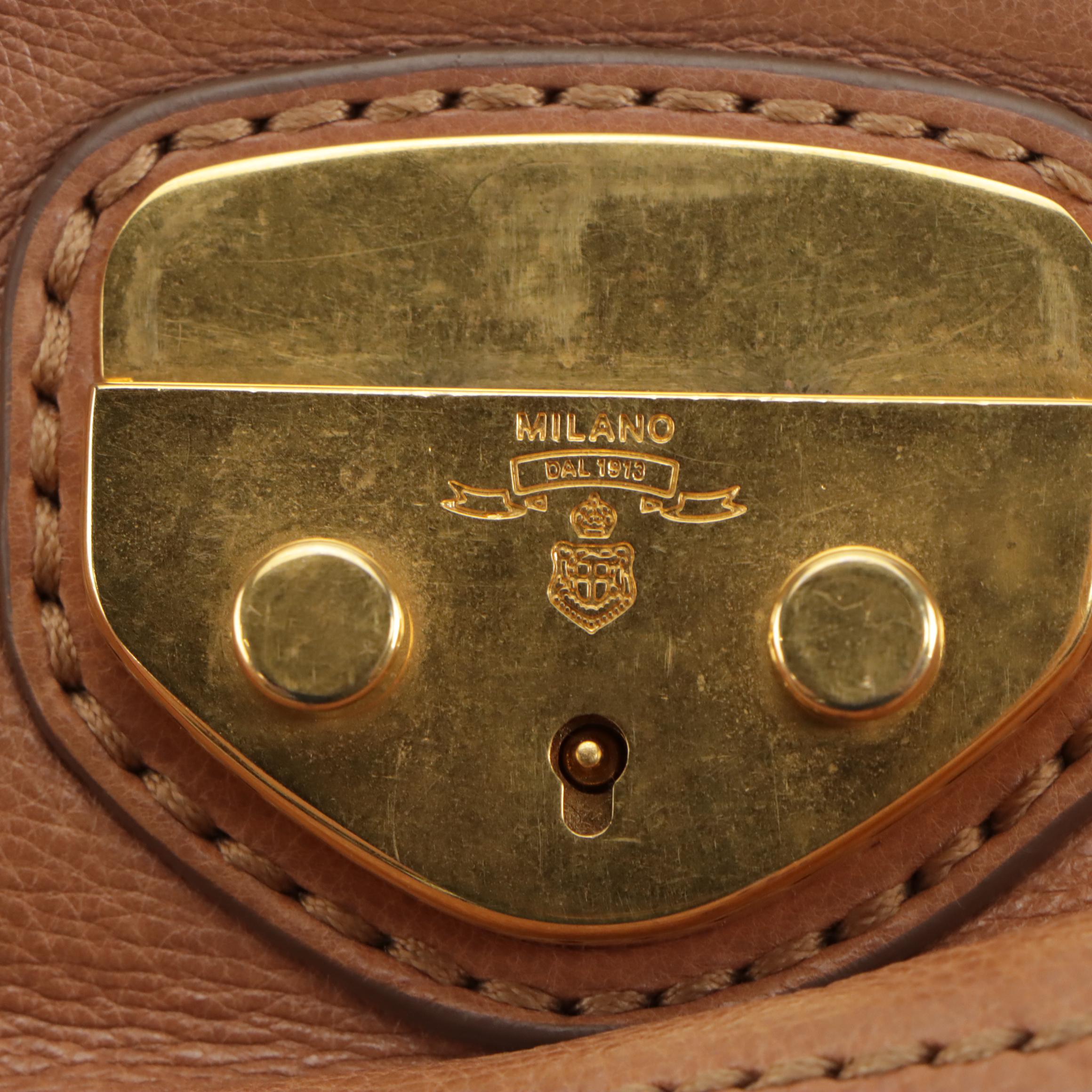 Prada Lock-Front Zip Around Chain Strap Bag in Beige Glace Calf Leather