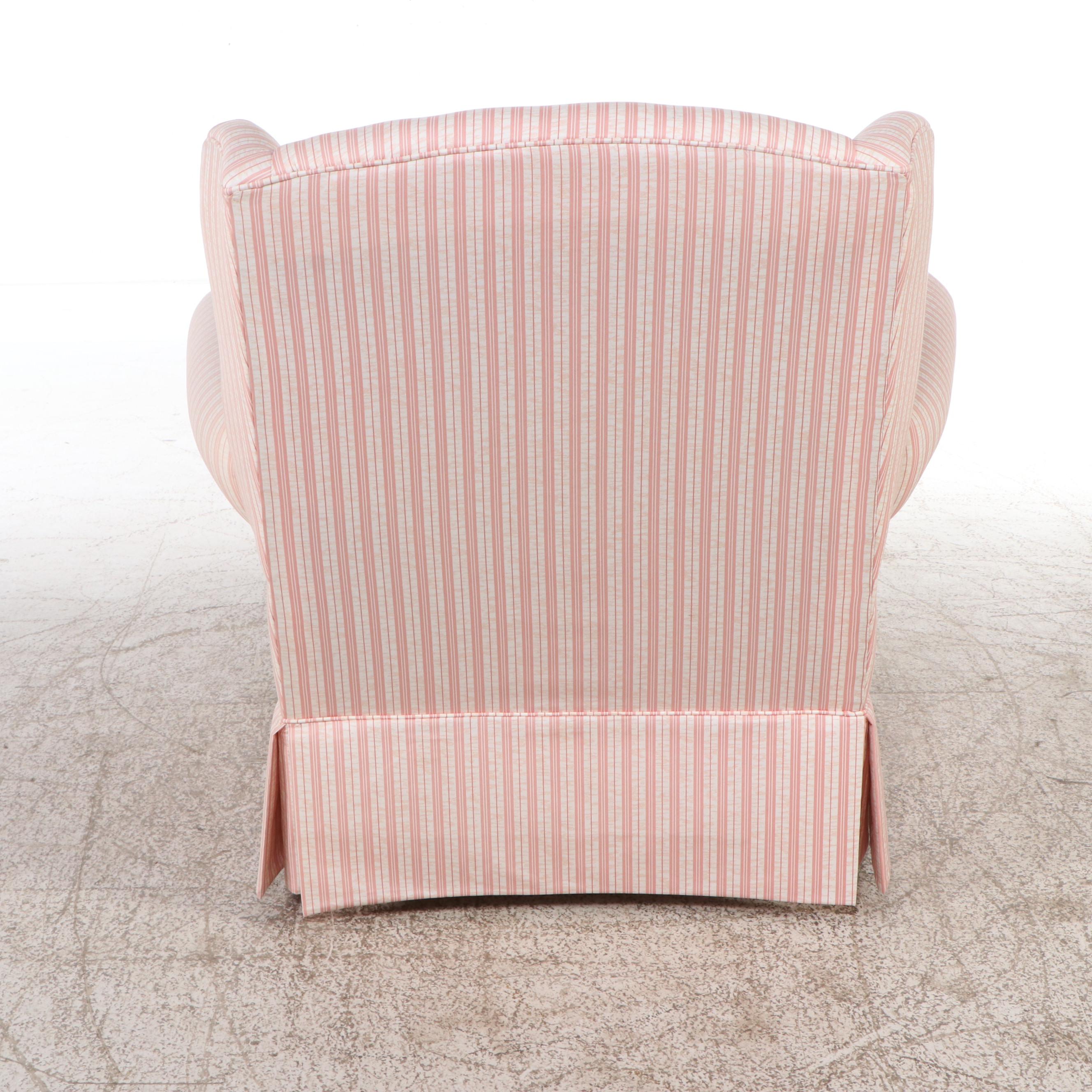Striped Upholstered Armchair with Ottoman