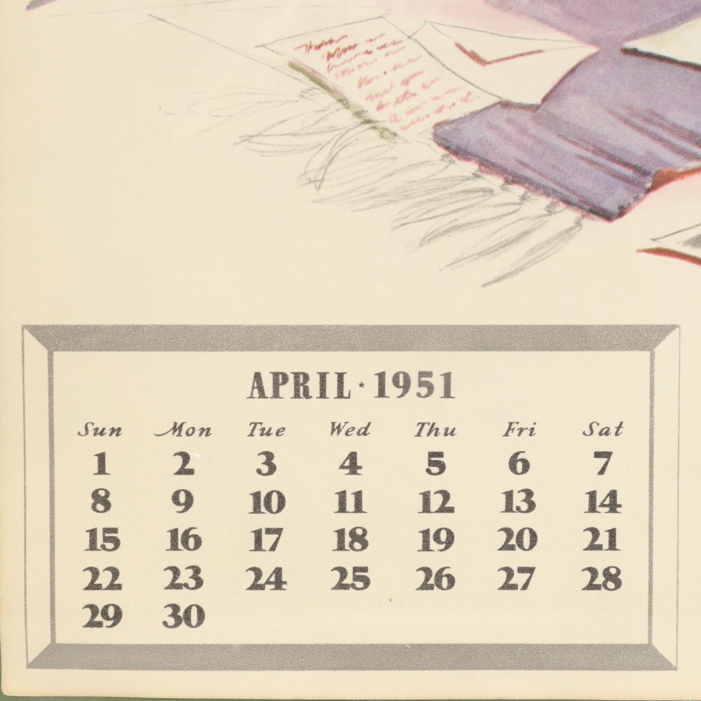 Mid-West Theatre Supply Co. Pin-Up Calendar Page, 1951
