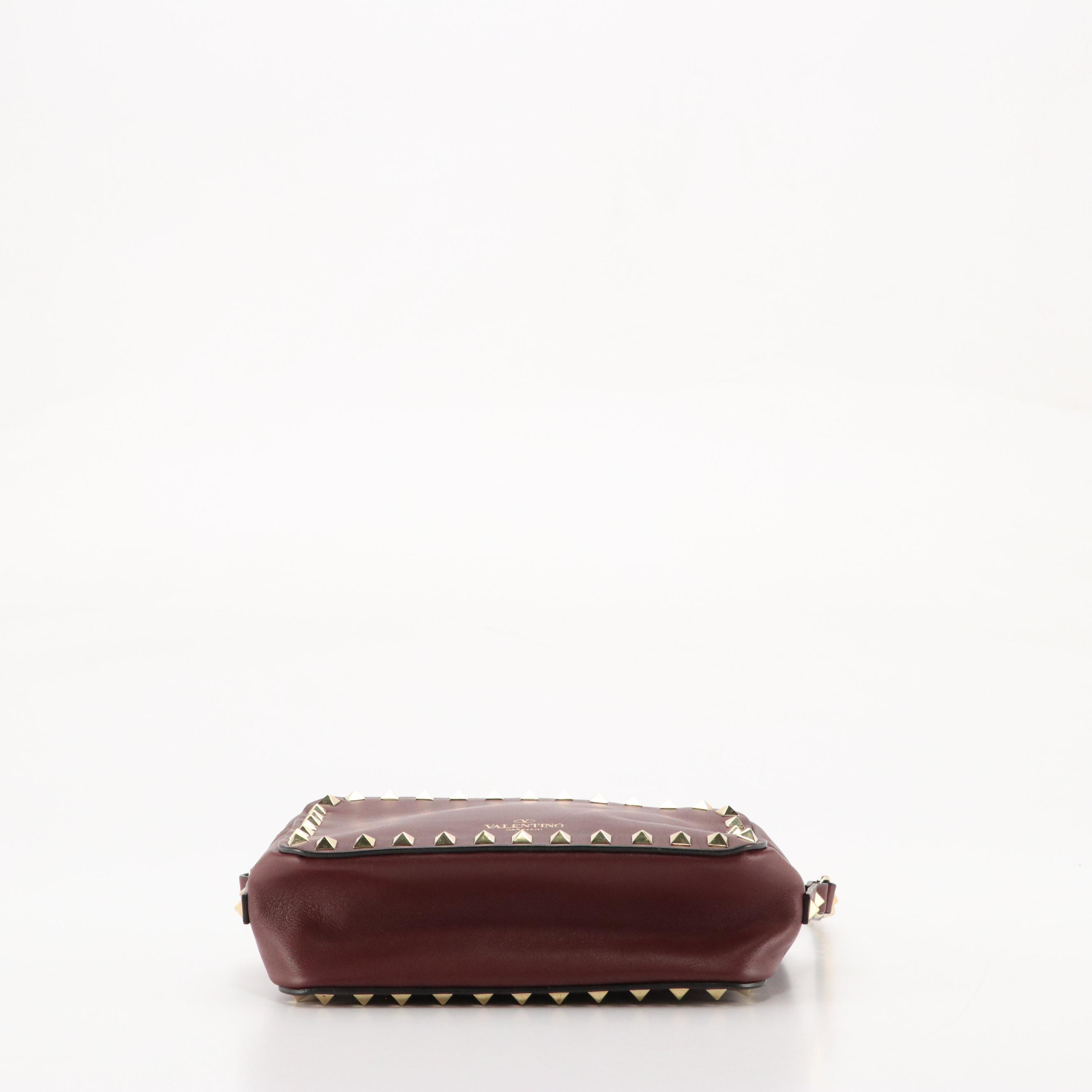 Valentino Garavani Rockstud Crossbody Camera Bag in Burgundy Calfskin Leather