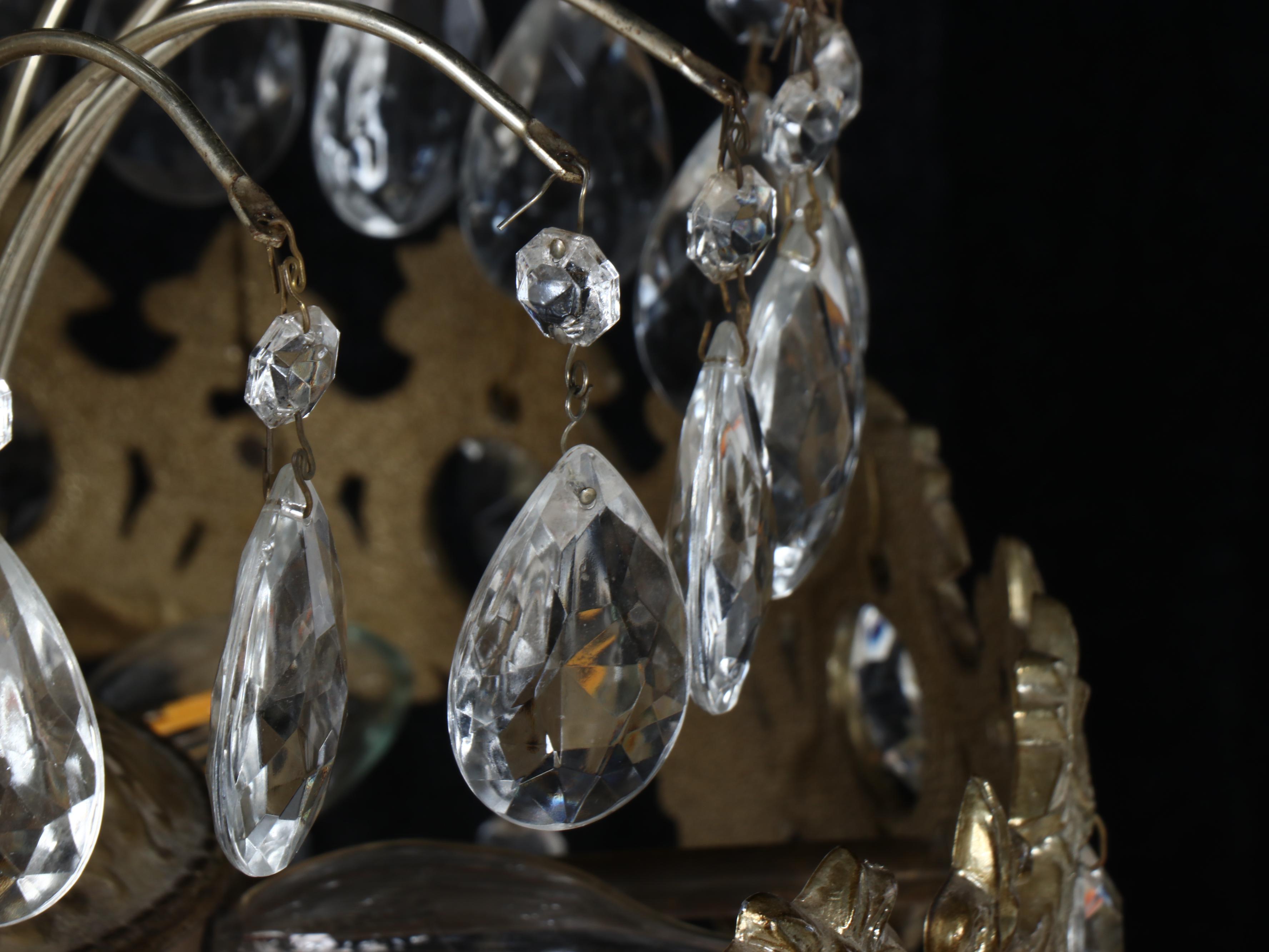 Pair of Baroque Style Gilt Brass and Crystal Chandeliers