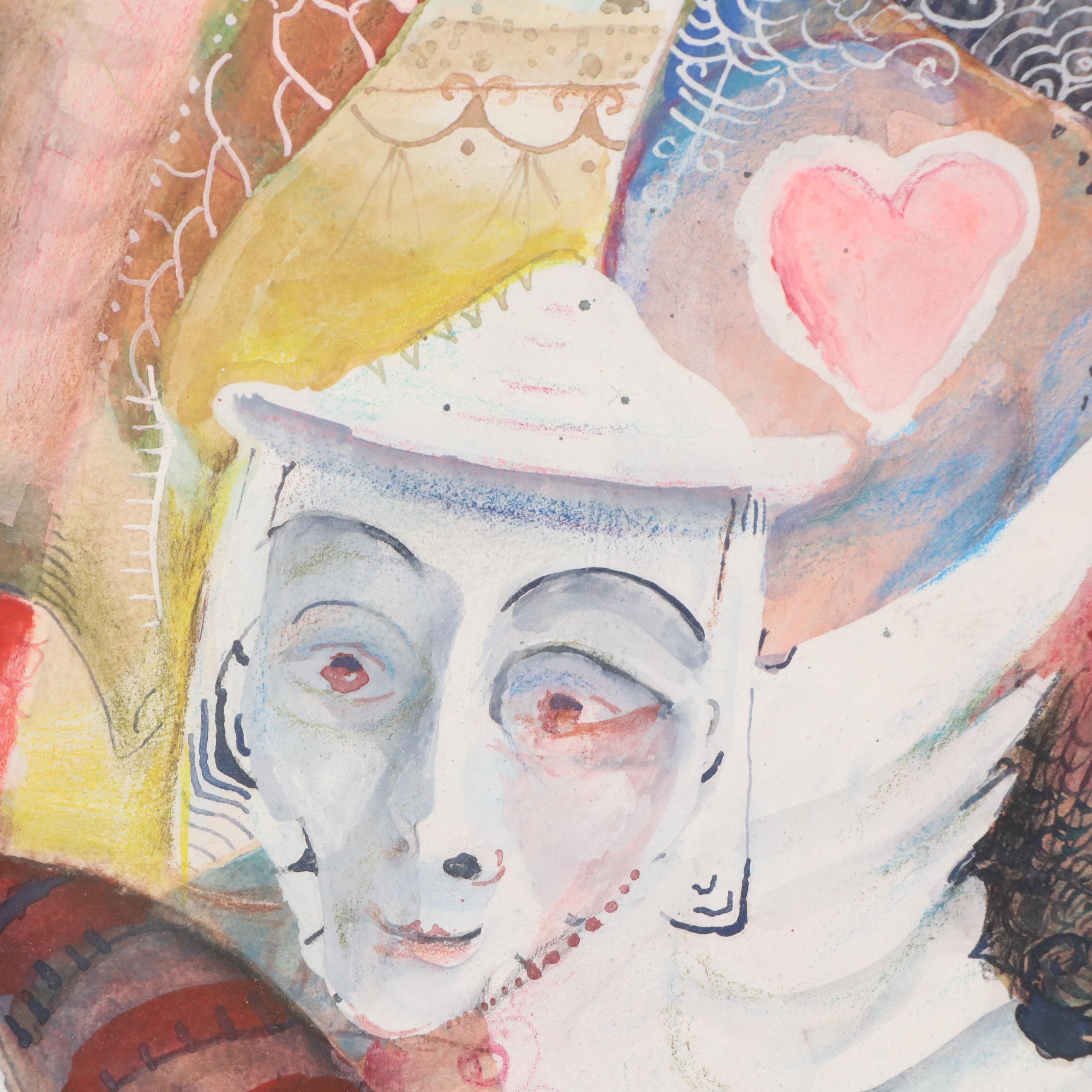 Nikolay "Kuk" Manuylov Figural Surrealist Mixed Media Illustration, 1995