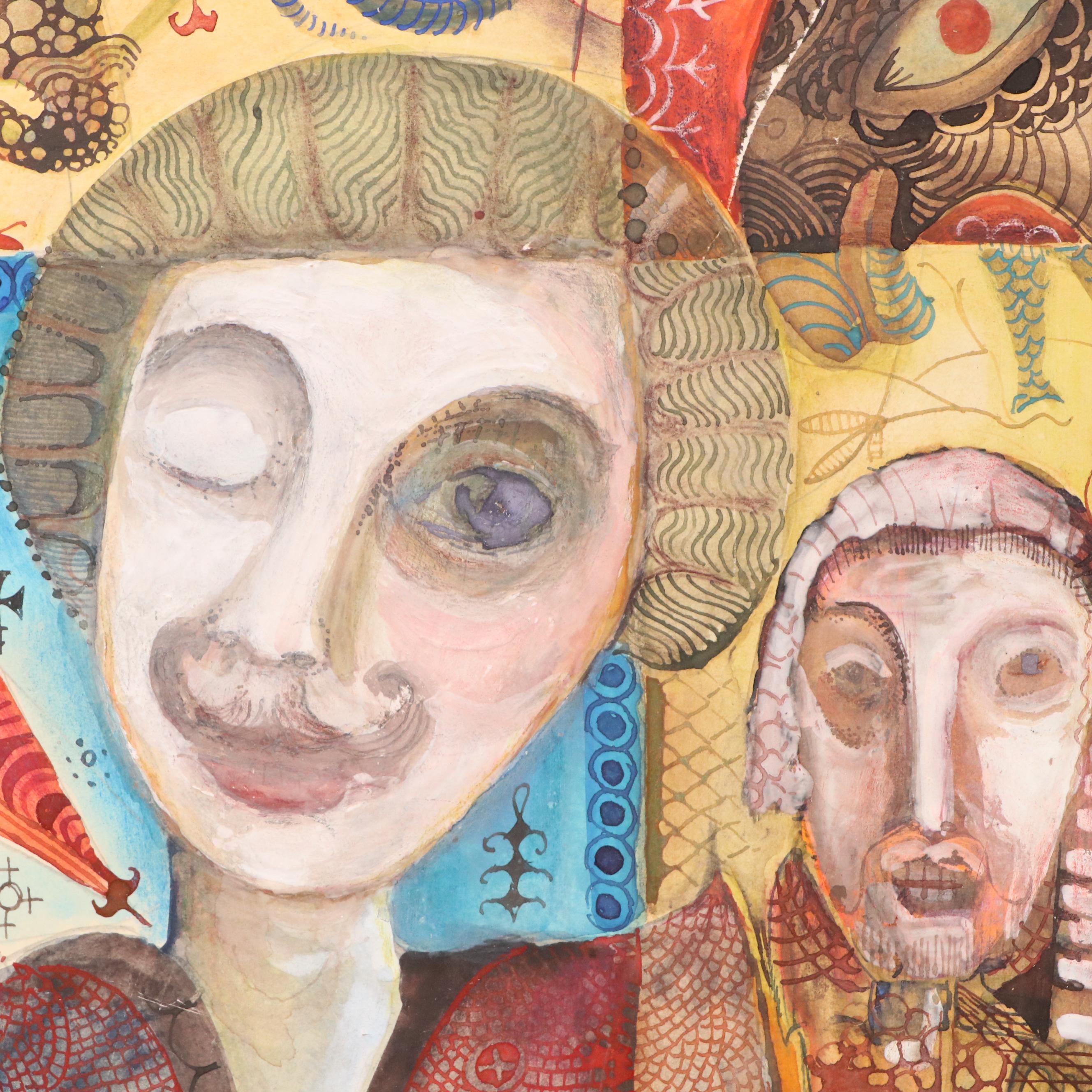 Nikolay "Kuk" Manuylov Figural Surrealist Mixed Media Illustration, 1995