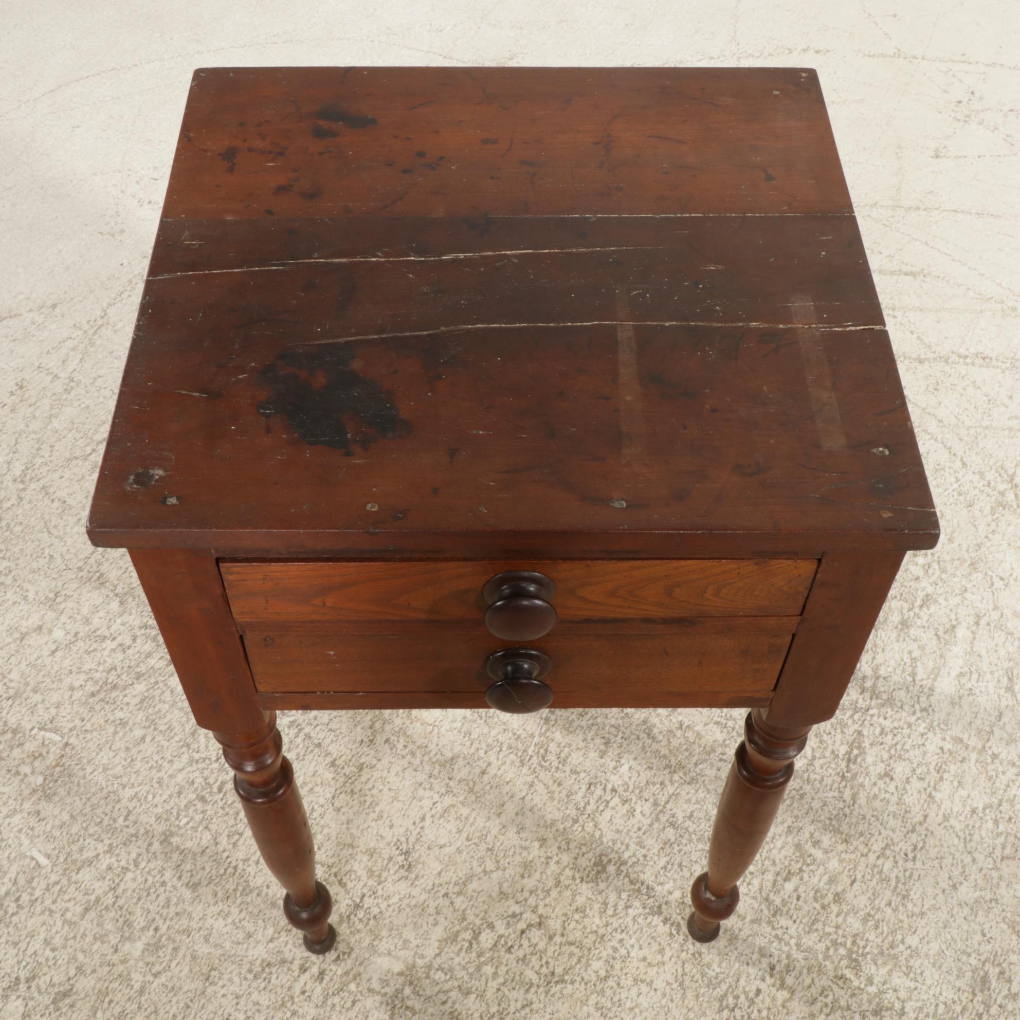 American Primitive Sheraton Style Walnut and Oak Two Drawer Stand