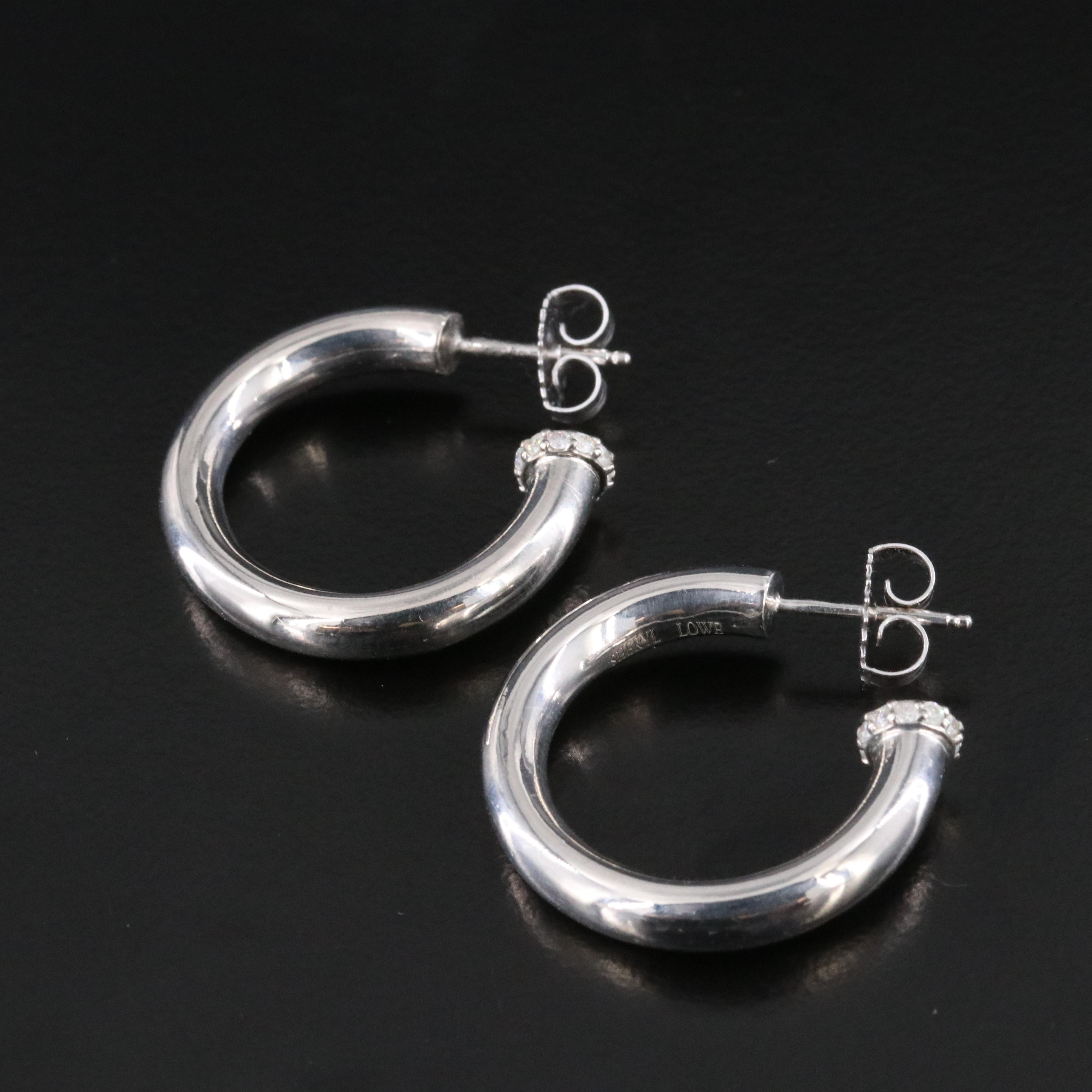 Sheryl Lowe Sterling Half Hoops with Diamond Accents