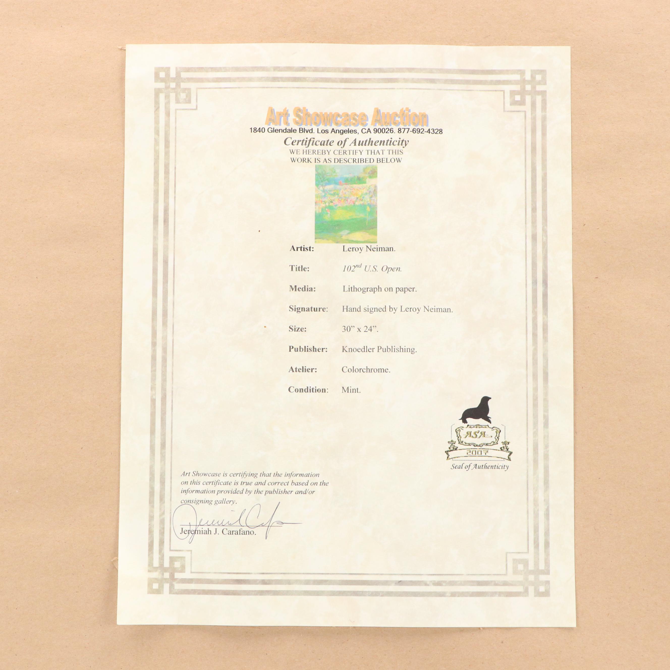 LeRoy Neiman Offset Lithograph "102nd U.S. Open," 2001