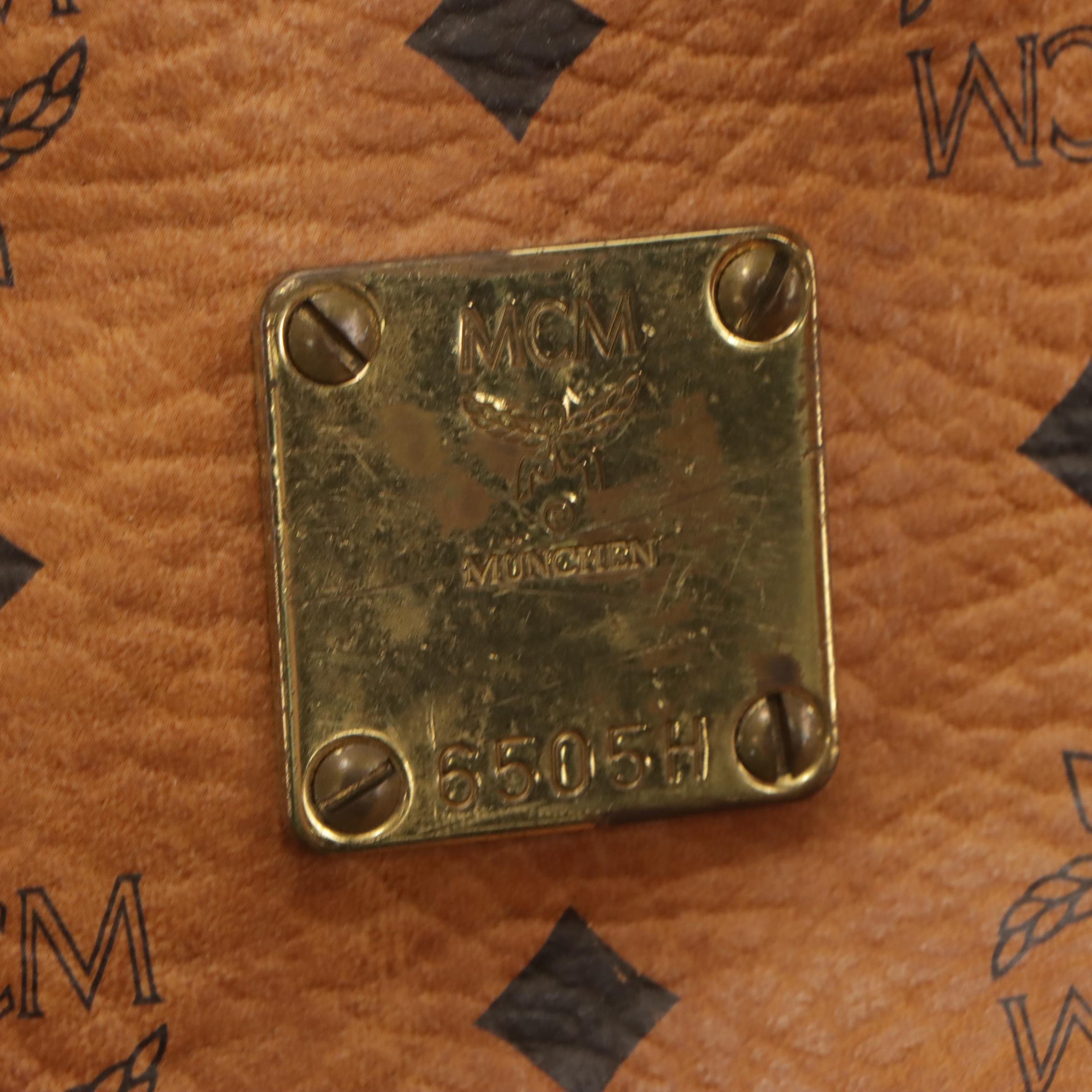 MCM Long Handle Zippered Shoulder Bag in Cognac Visetos Coated Canvas