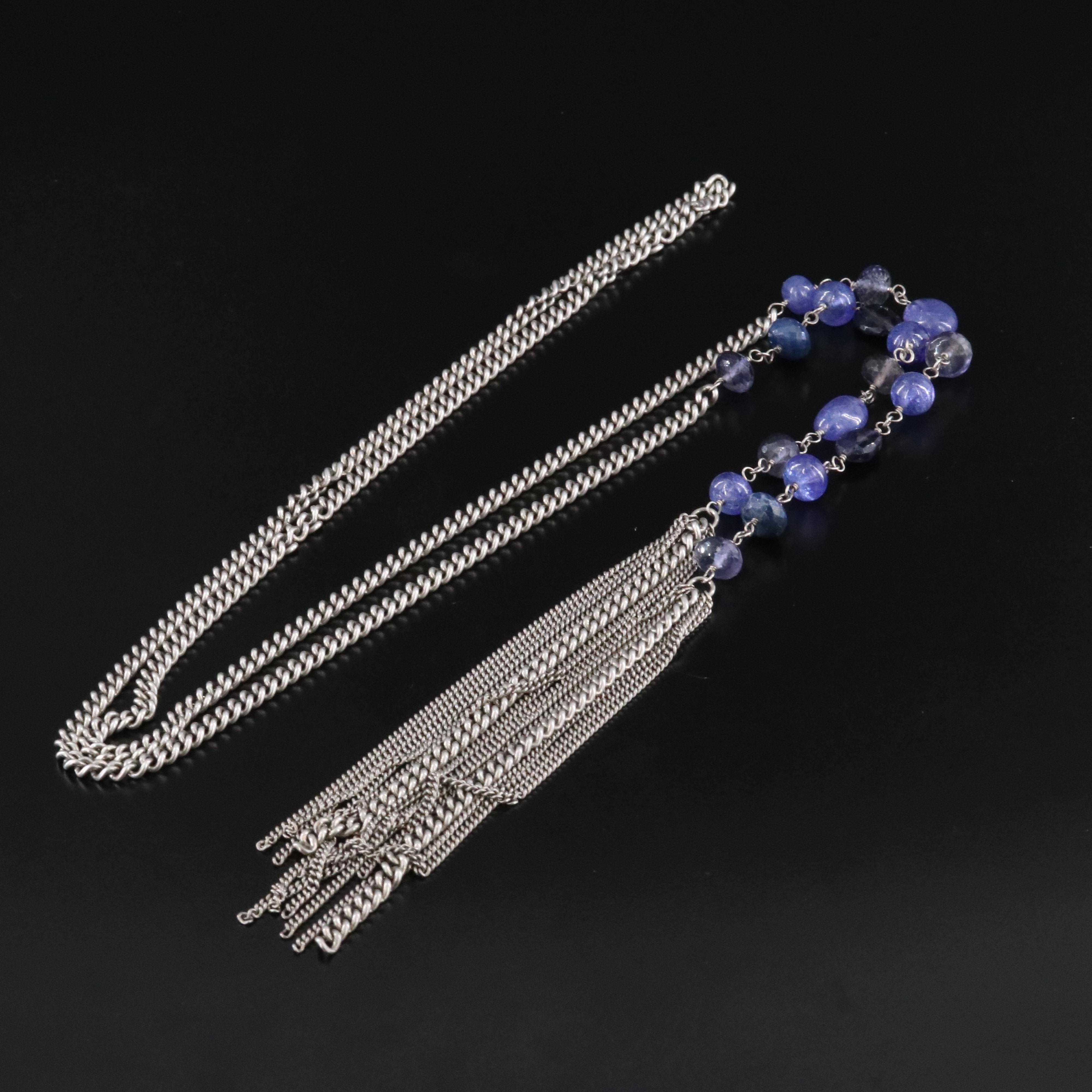Sterling Tanzanite and Iolite Sautoir Necklace Attributed to Sheryl Lowe