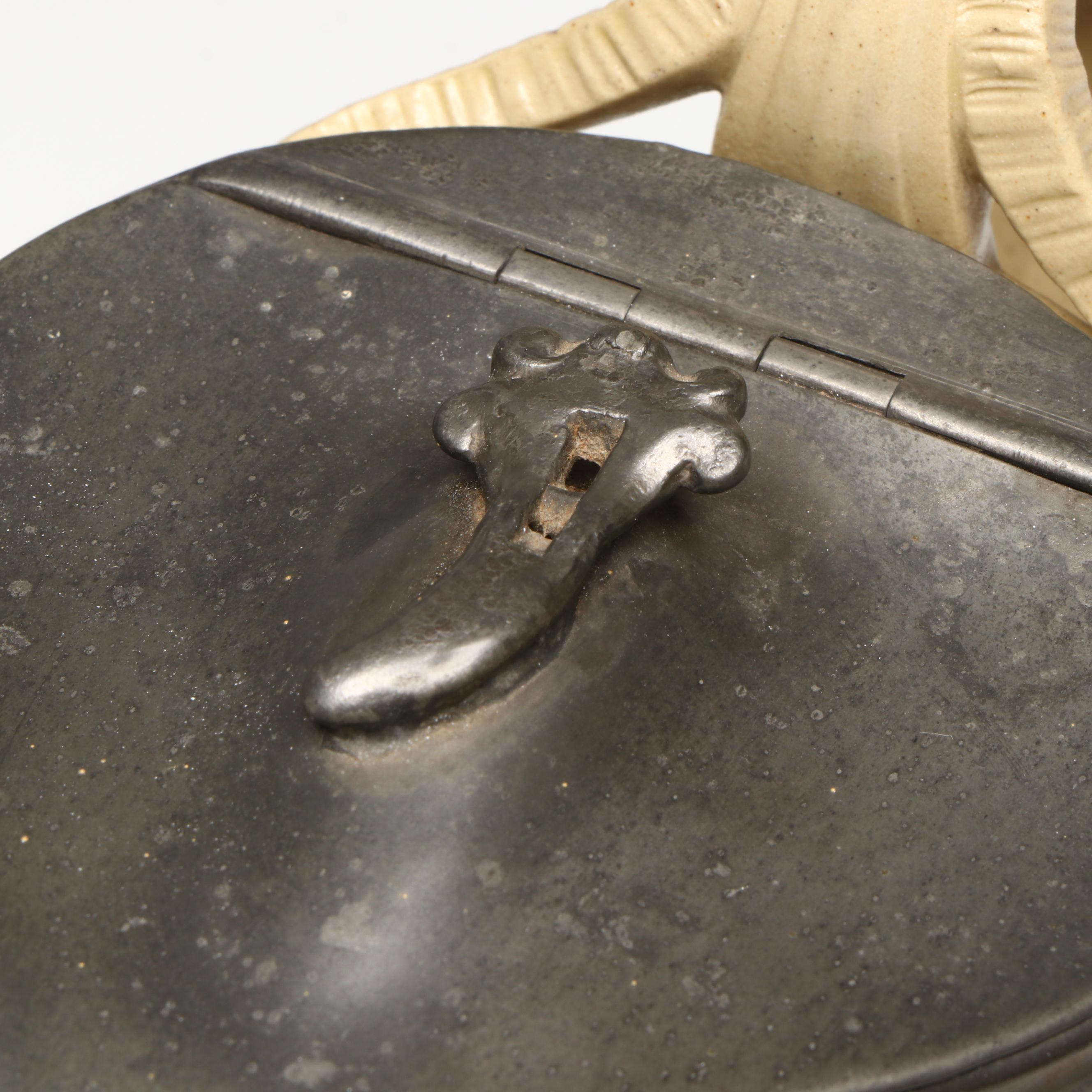 English "Four Seasons" High Relief Mold Cast Stoneware Pitcher & Lid, 1852