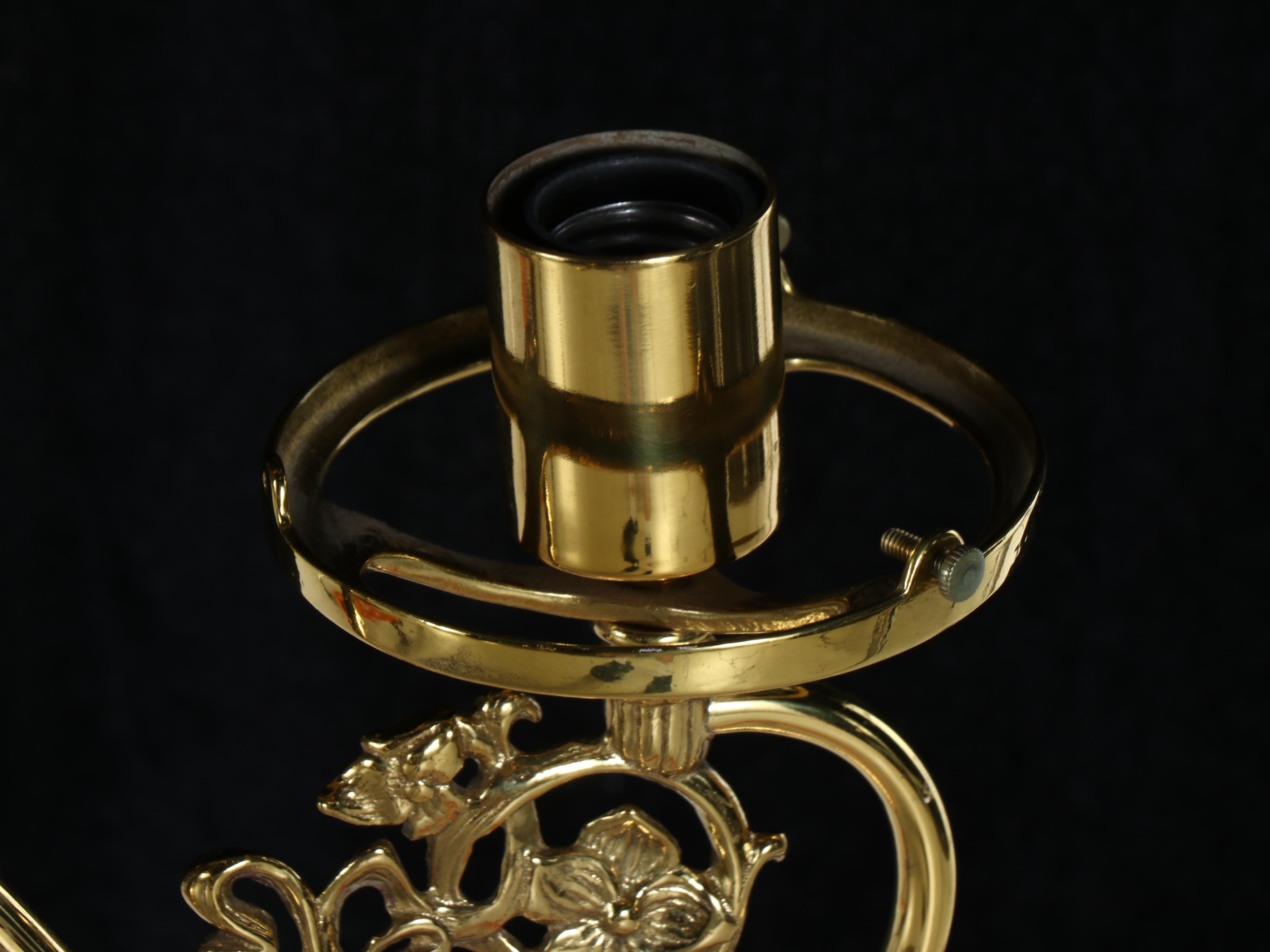 Victorian Revival Style Lacquered Brass & Satin Glass Shade Chandeliers, Pair