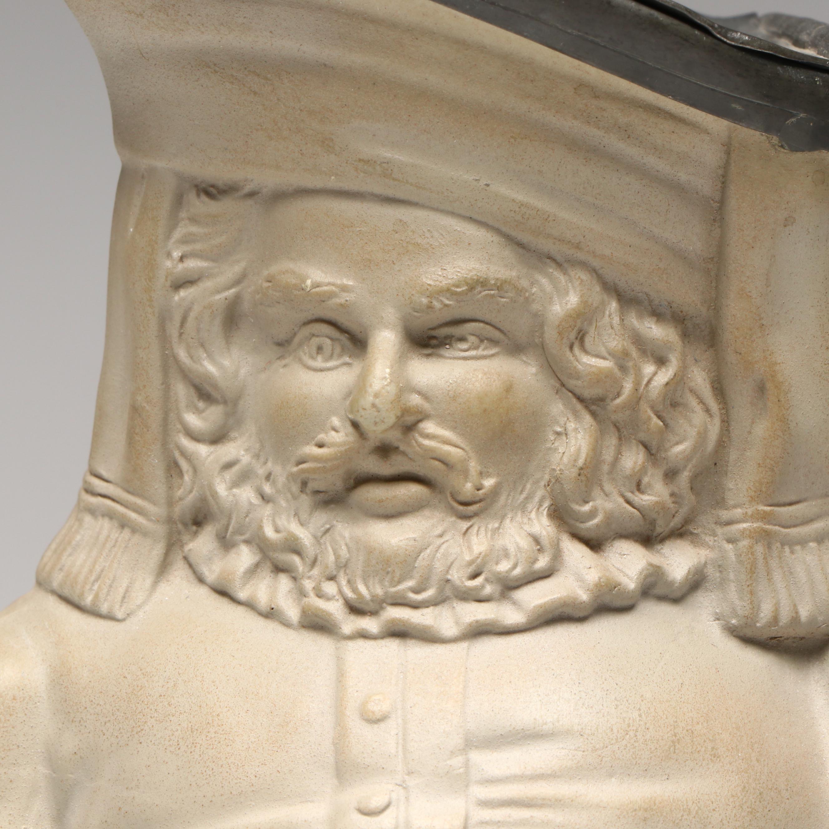 Thomas Furnival & Co. "Falstaff" High-Relief Ceramic Pitcher & Lid, 1845