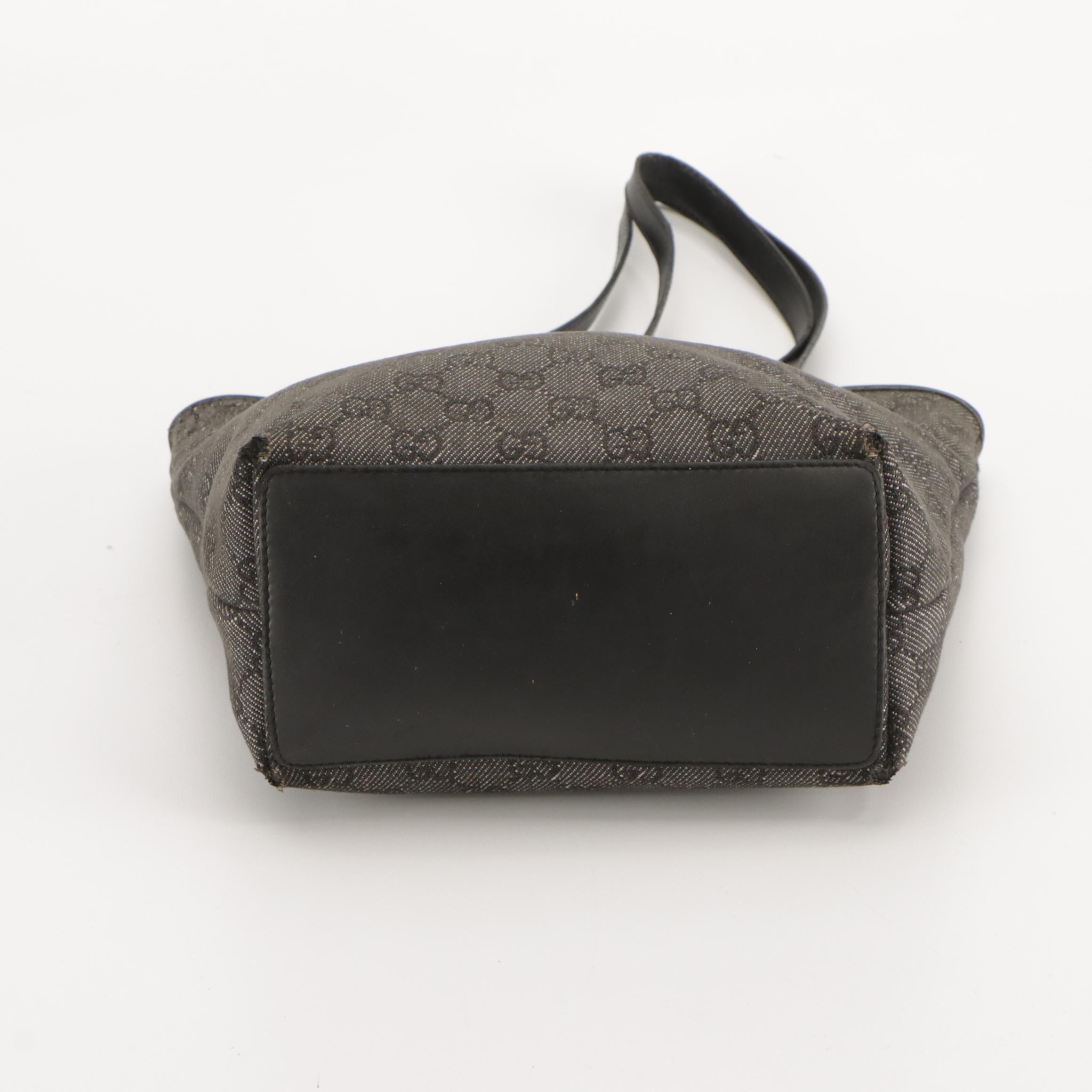 Gucci Small Bucket Tote in Grey GG Denim with Black Leather Trim