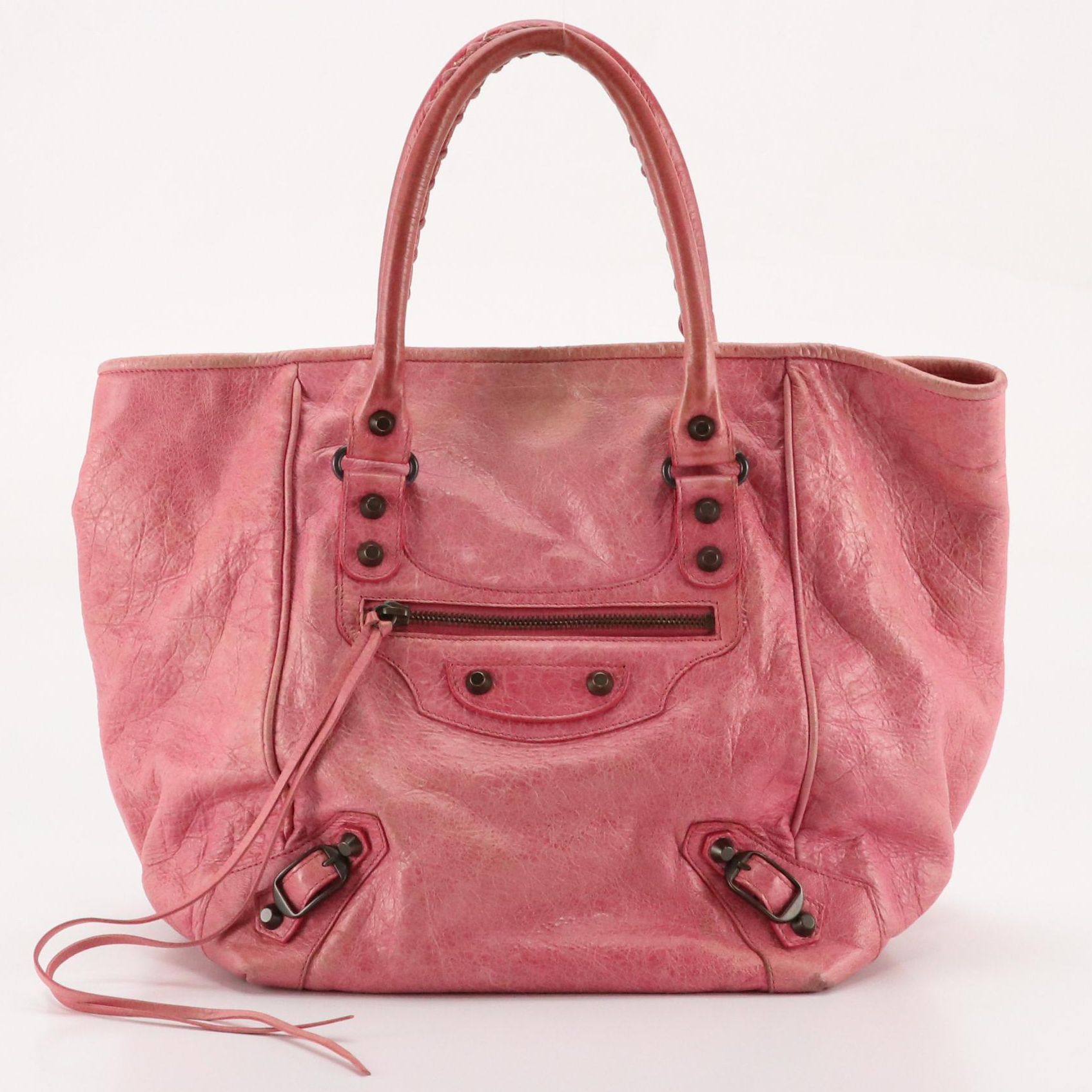 Balenciaga Sunday Classic Studs Tote in Pink Distressed Lambskin Leather