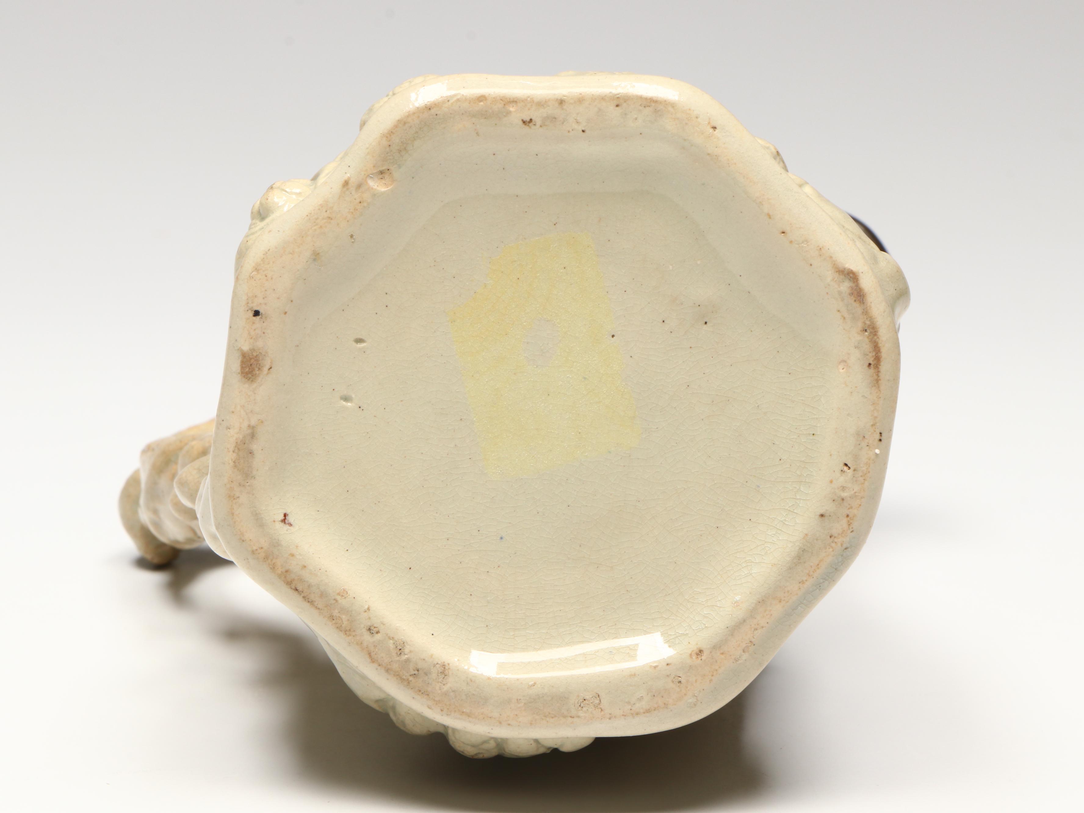 English "Babes in the Woods" High Relief Molded Pottery Pitcher with Lid