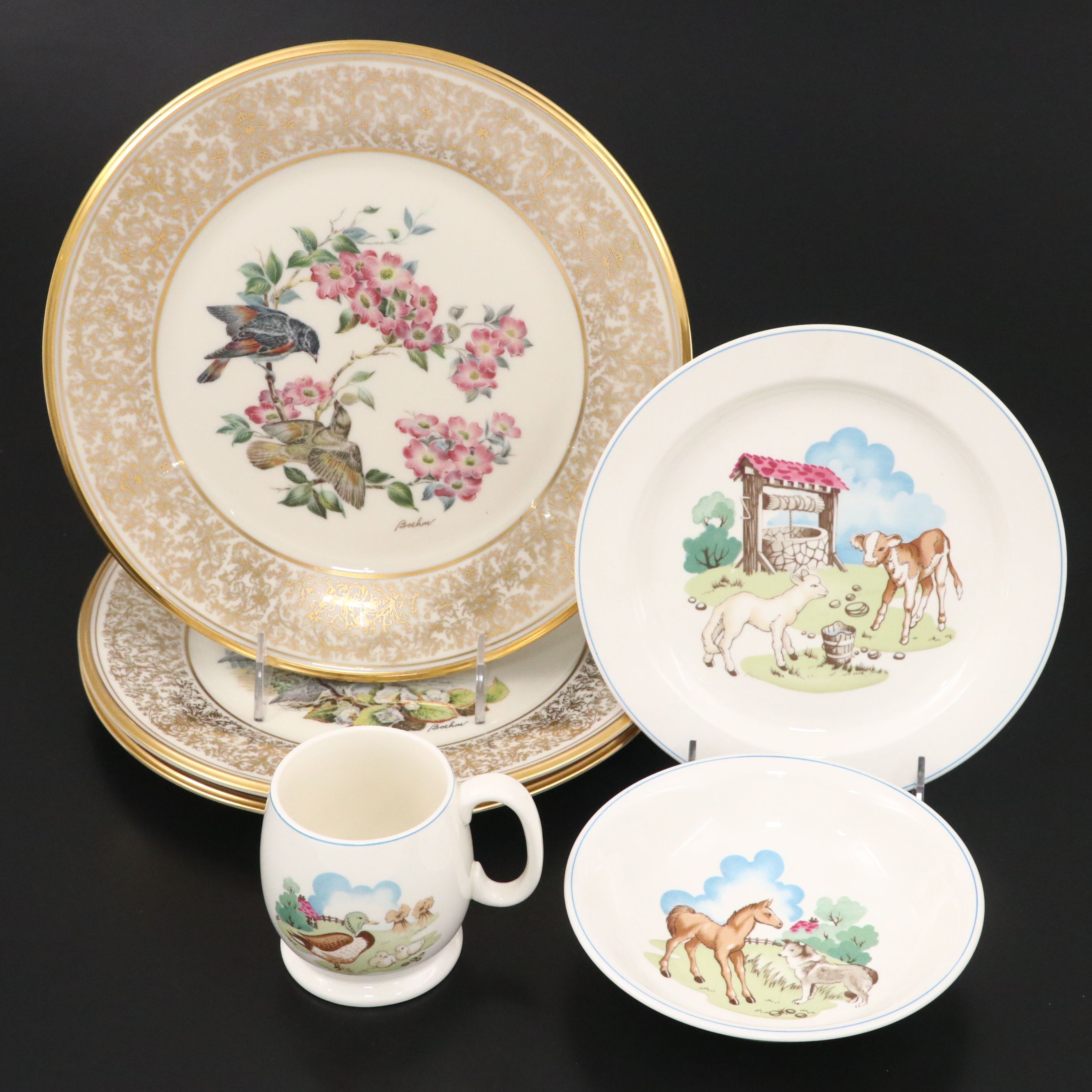 Spode "Pets Farm" Children's Place Setting with Lenox Boehm B Plates
