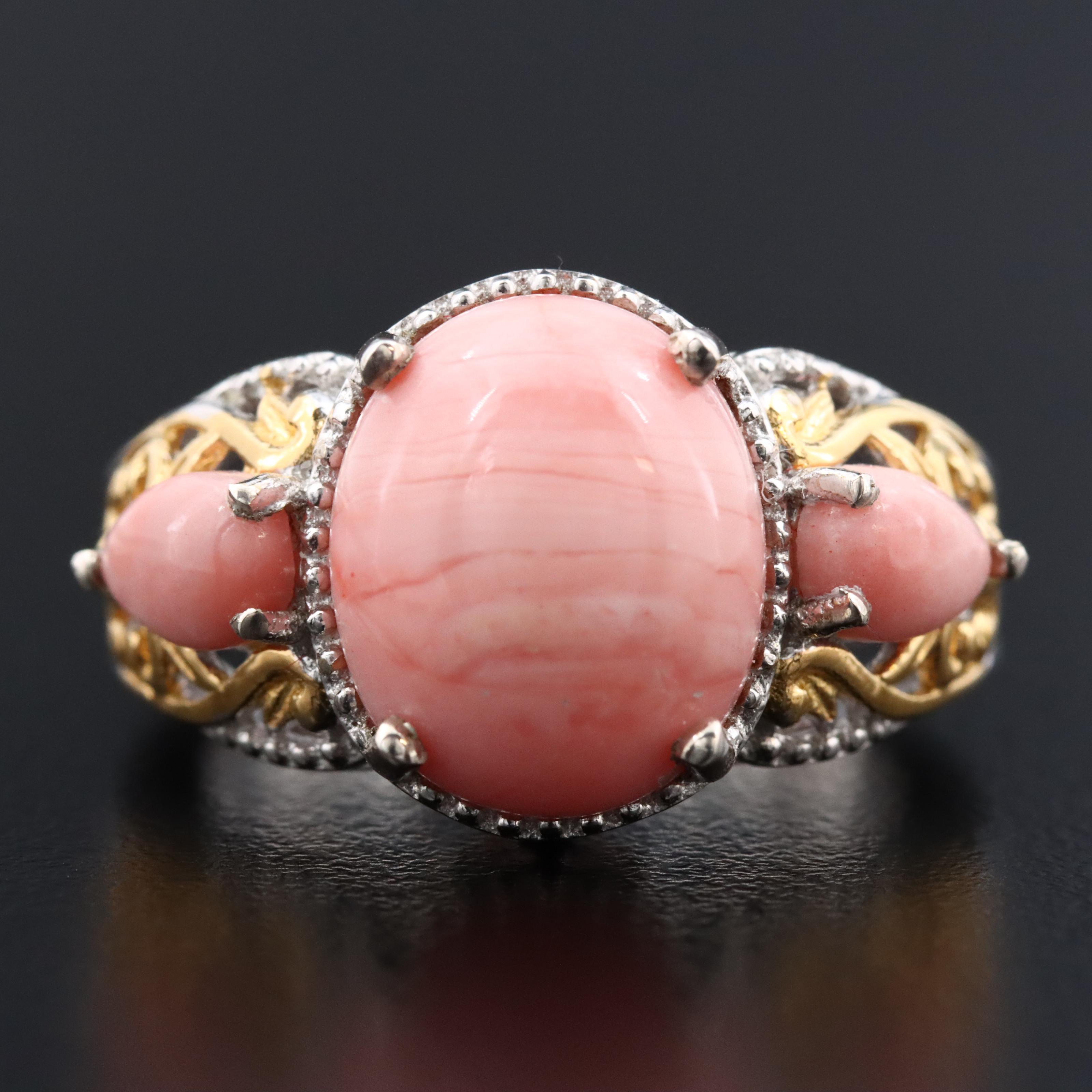 Sterling Rhodochrosite Three Stone Ring