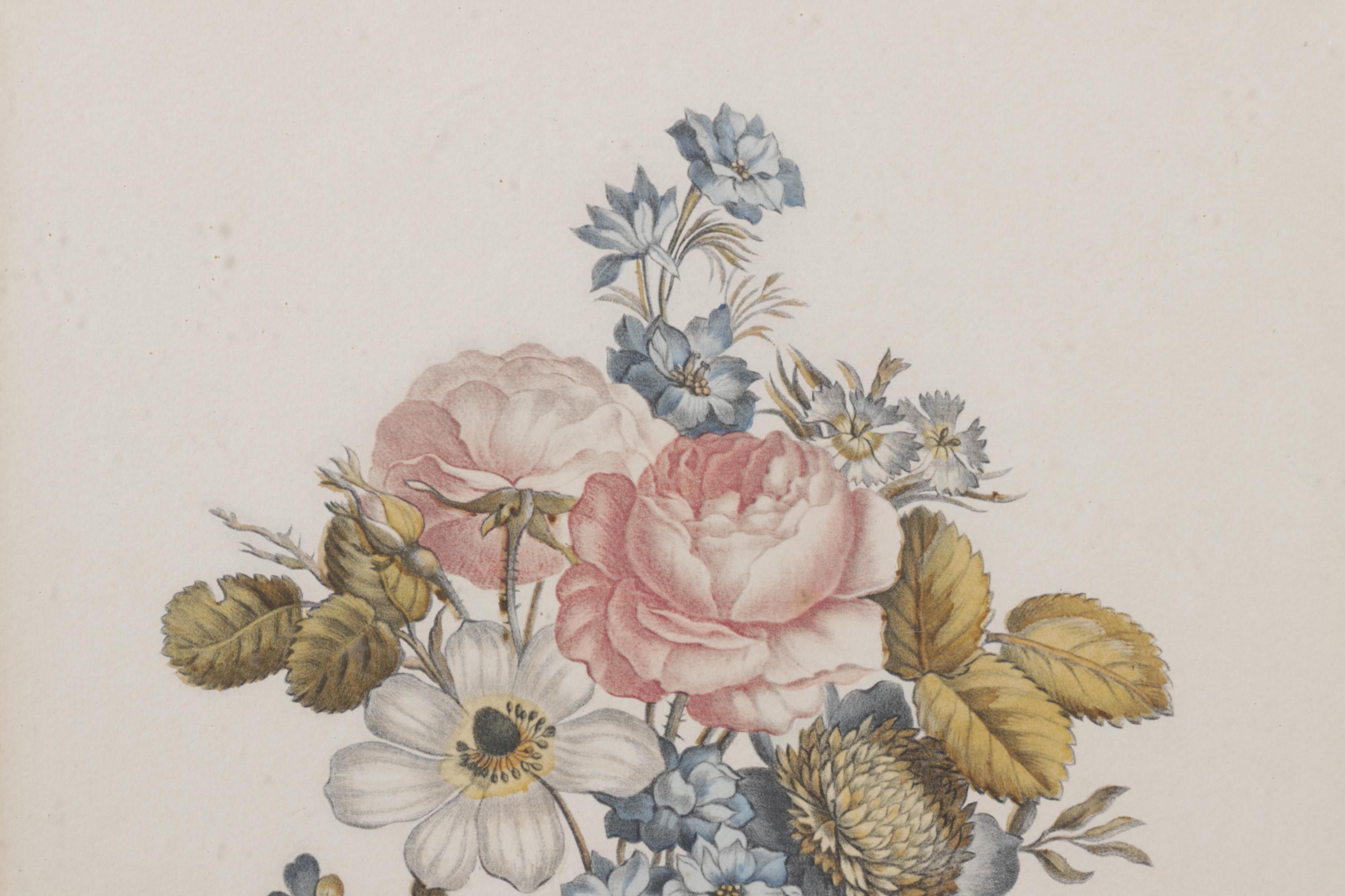 I.B. Fischer Co. Lithograph After Carle "Bouquet of Roses, Anemones and Violas"