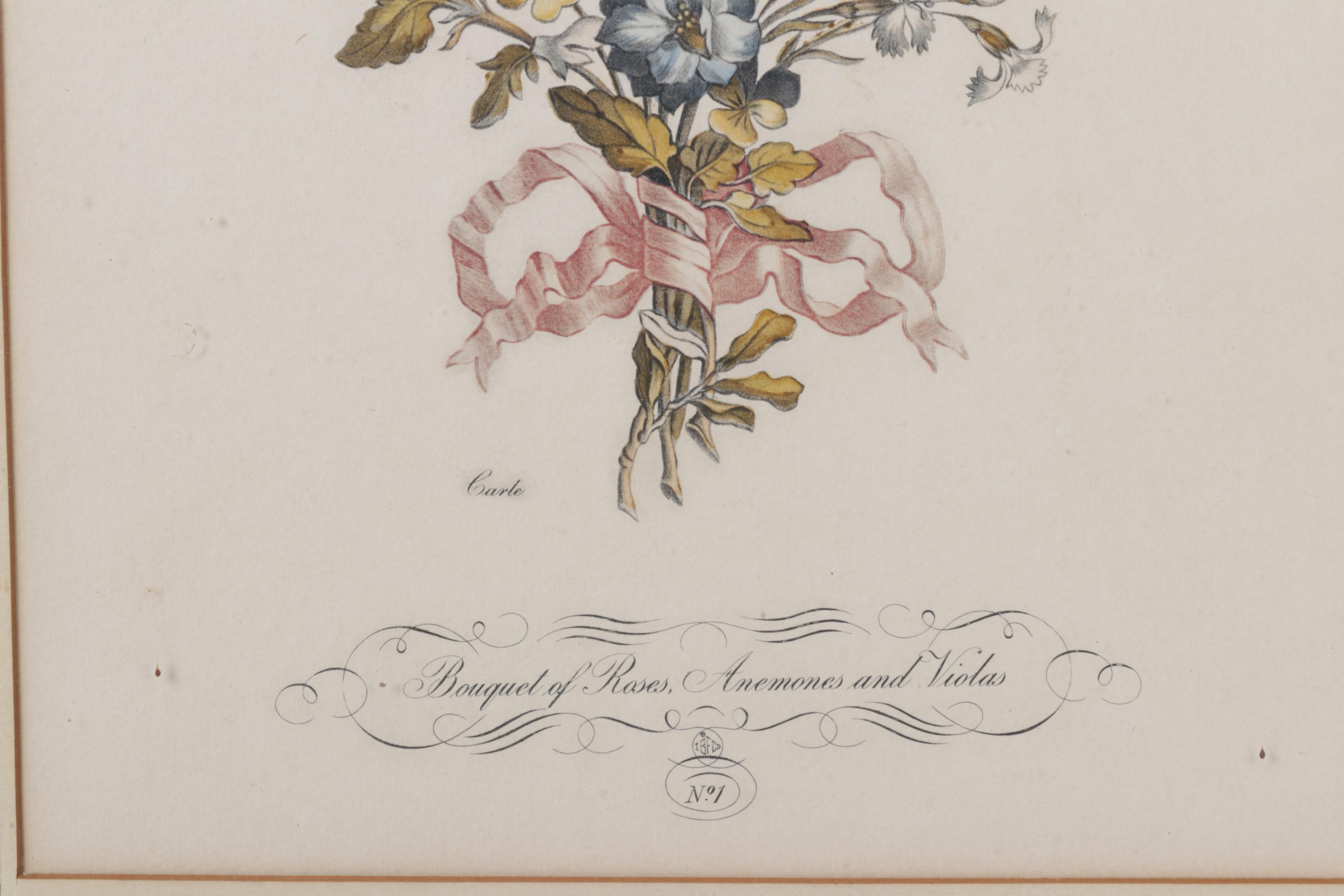 I.B. Fischer Co. Lithograph After Carle "Bouquet of Roses, Anemones and Violas"