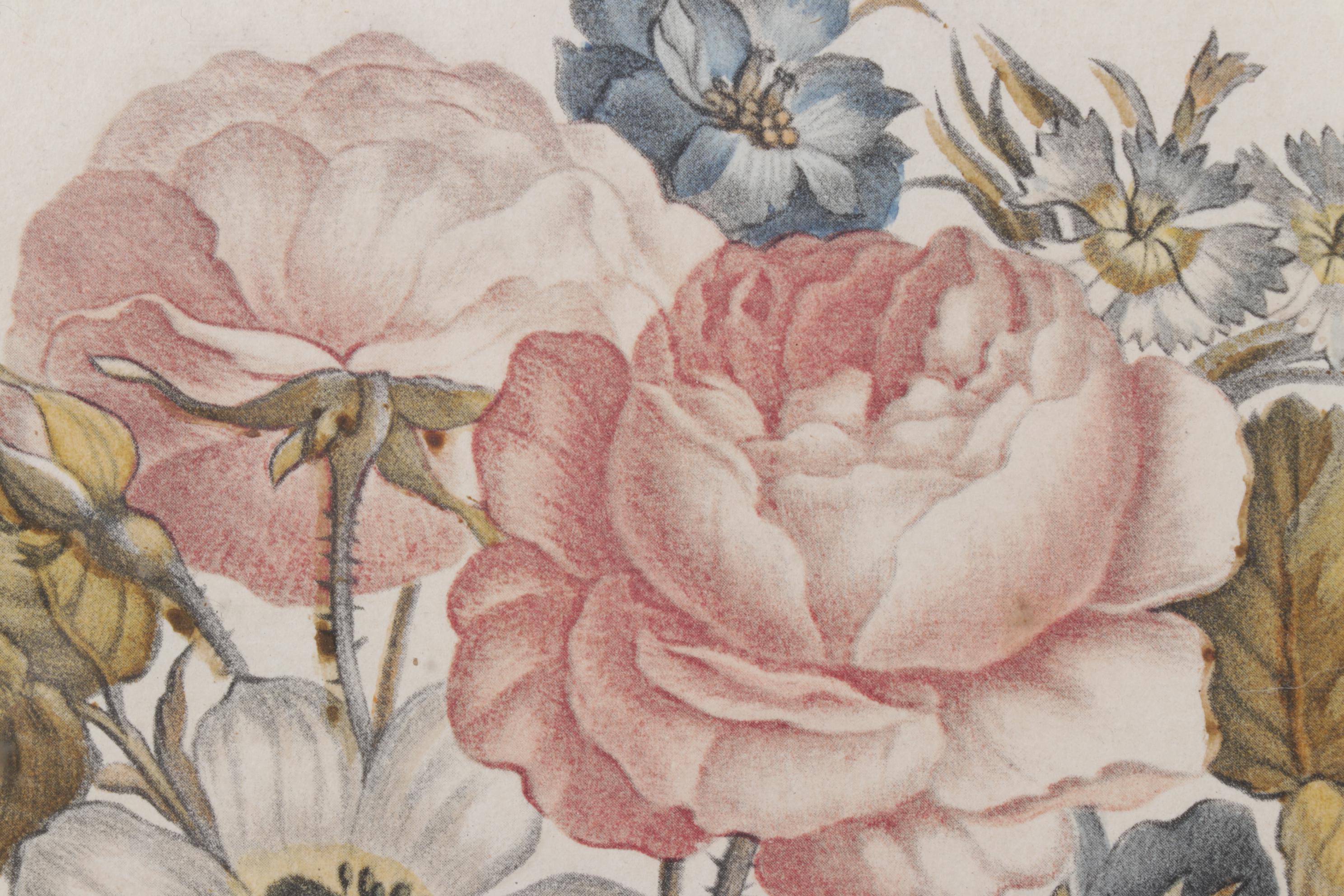 I.B. Fischer Co. Lithograph After Carle "Bouquet of Roses, Anemones and Violas"