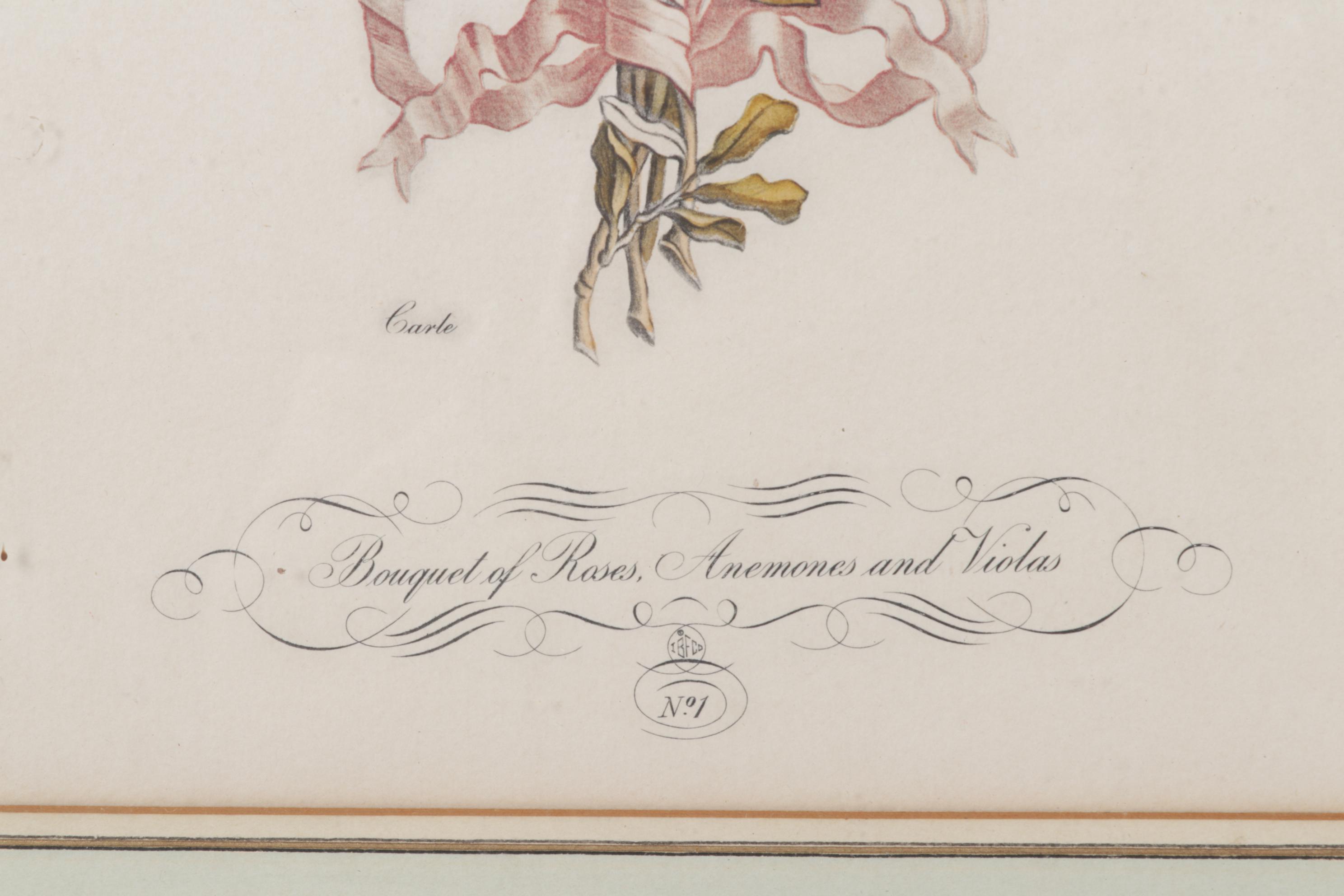 I.B. Fischer Co. Lithograph After Carle "Bouquet of Roses, Anemones and Violas"