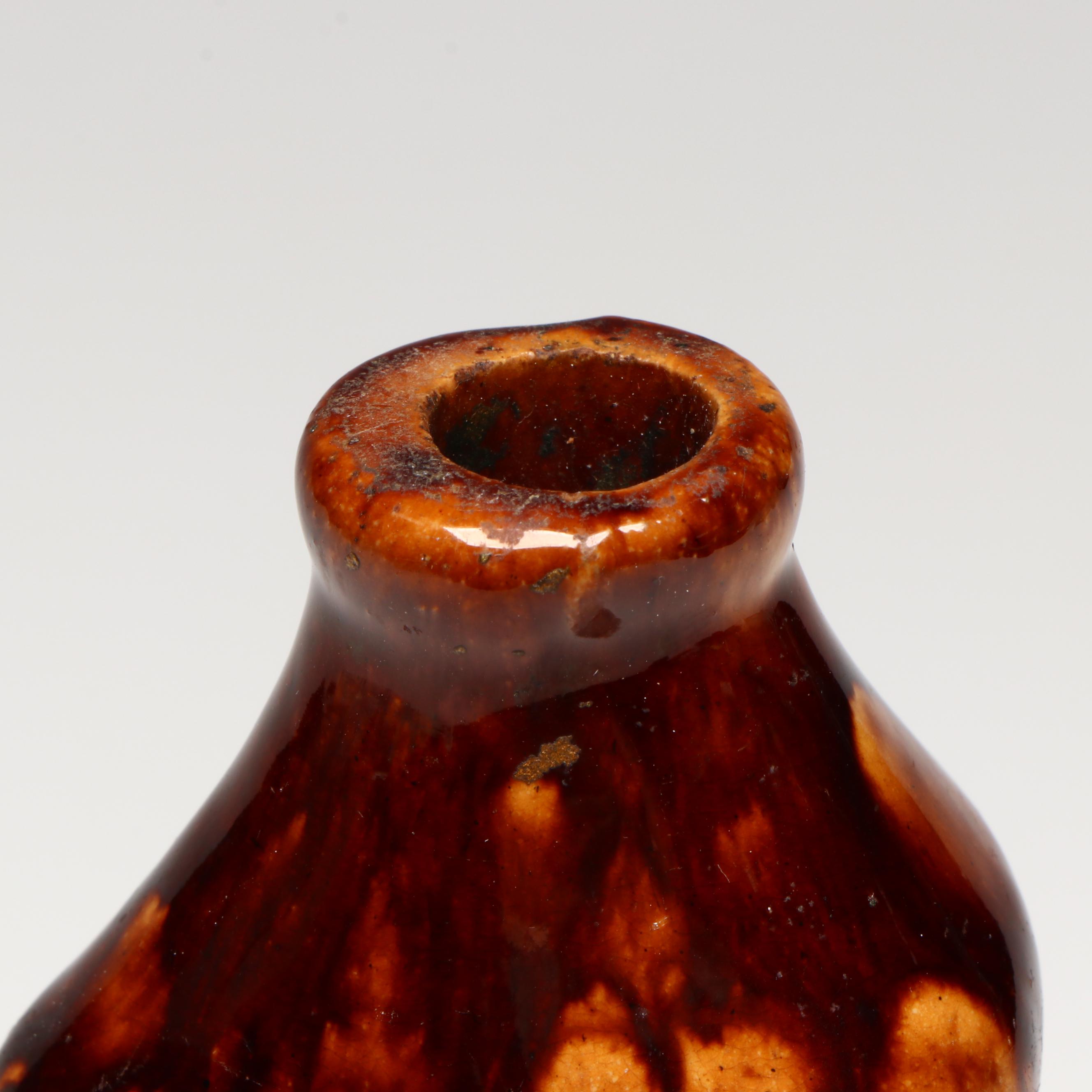 Bennington Rockingham Glazed Yellowware Toby Bottle Flask, 19th Century