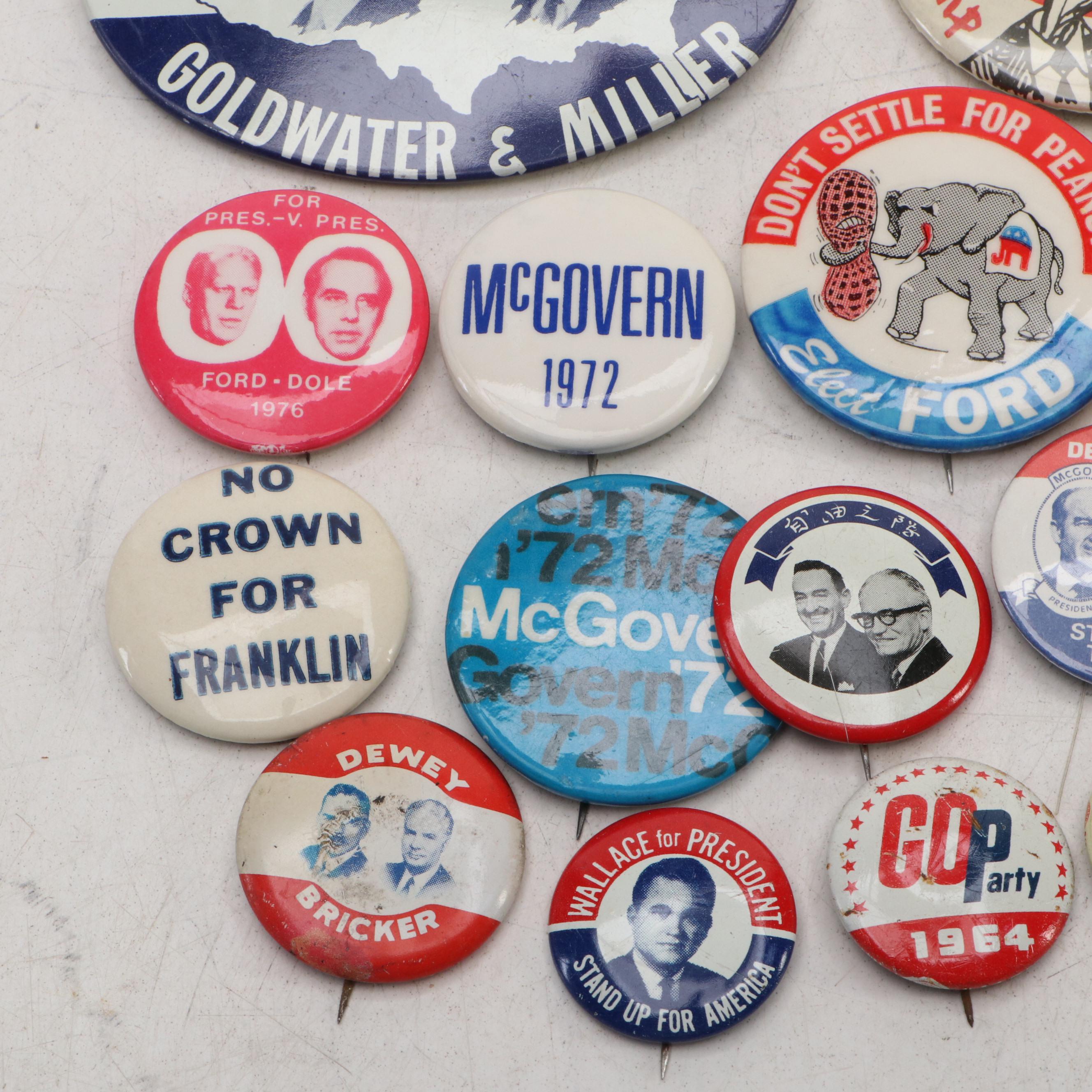Gerald Ford, George McGovern, Sargent Shriver and Other Political Pinbacks