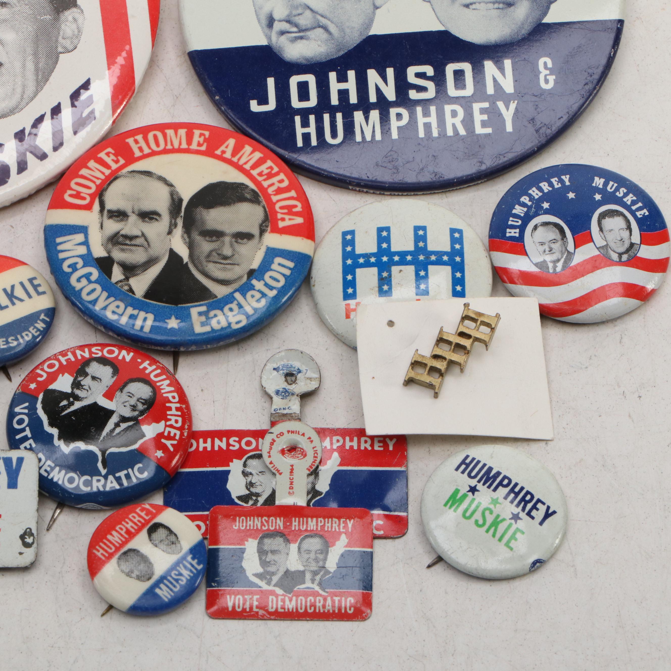 Lyndon B. Johnson and Hubert Humphreys Matchbook with Other Pinbacks