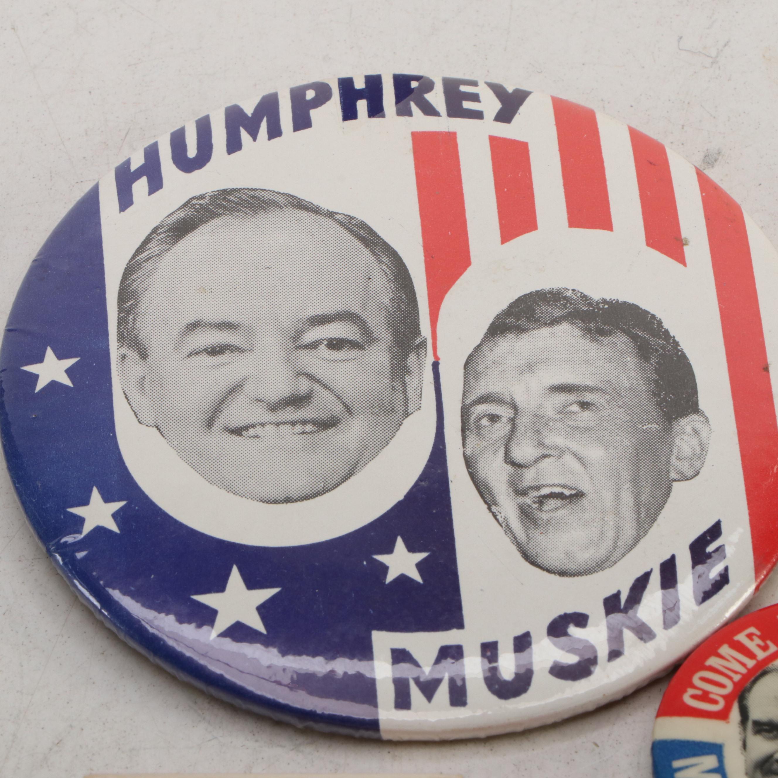 Lyndon B. Johnson and Hubert Humphreys Matchbook with Other Pinbacks