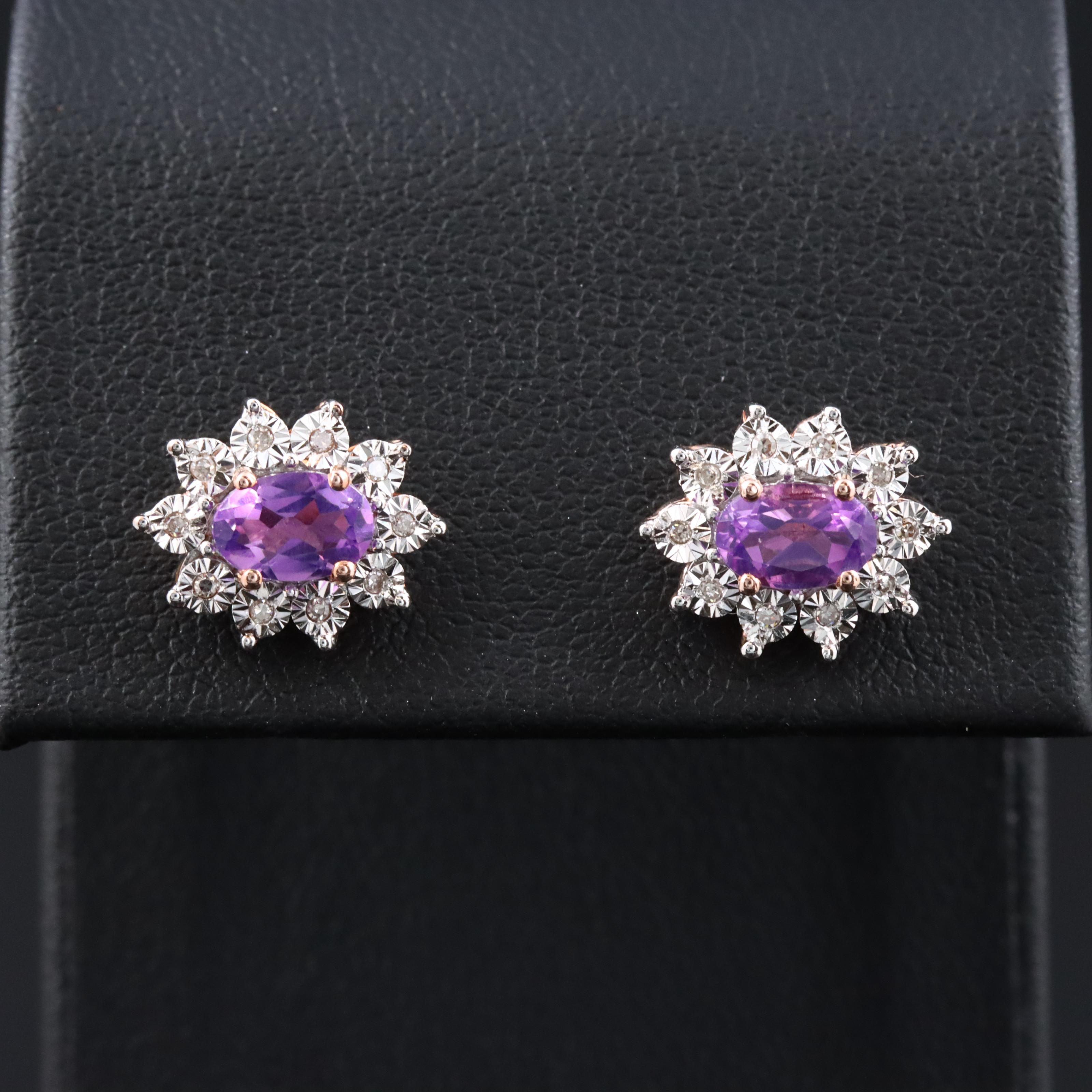 Sterling Amethyst and Diamond Earrings