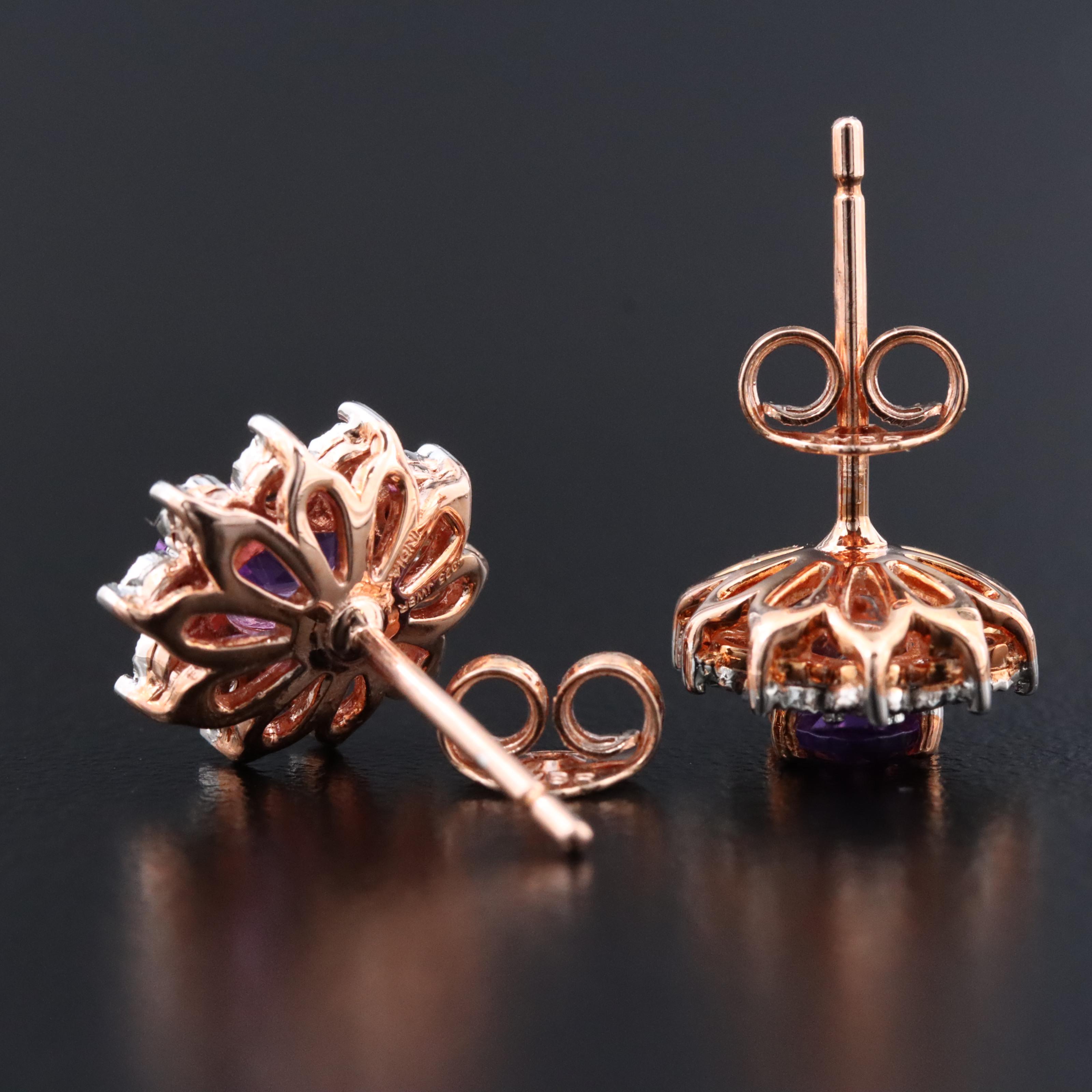 Sterling Amethyst and Diamond Earrings