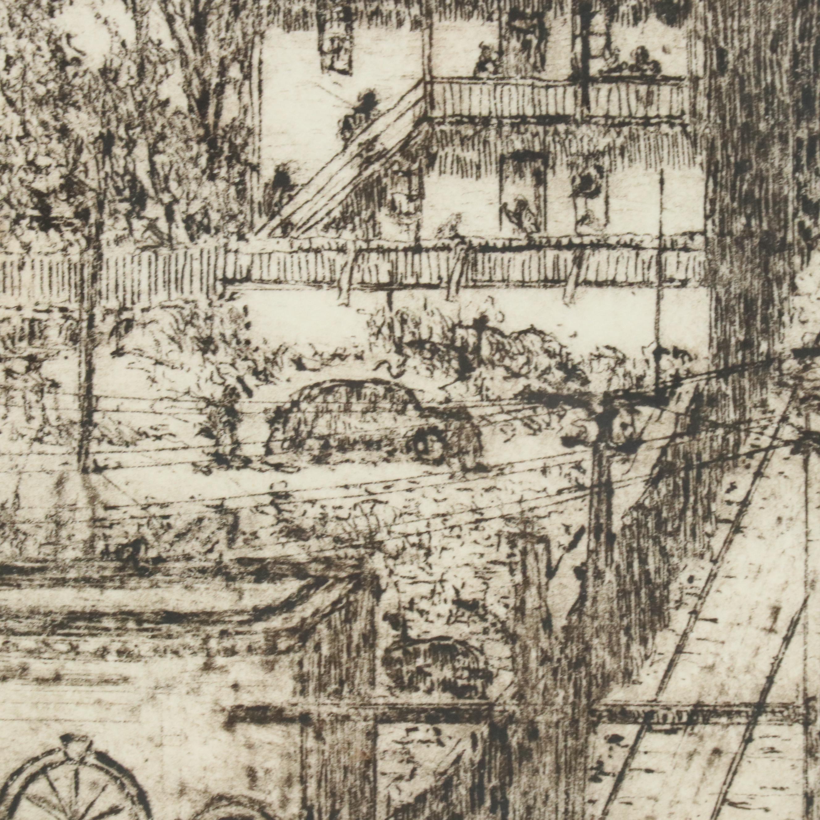 Etching by E.T. Hurley of Cincinnati's Mount Adams Incline, Early 20th C.