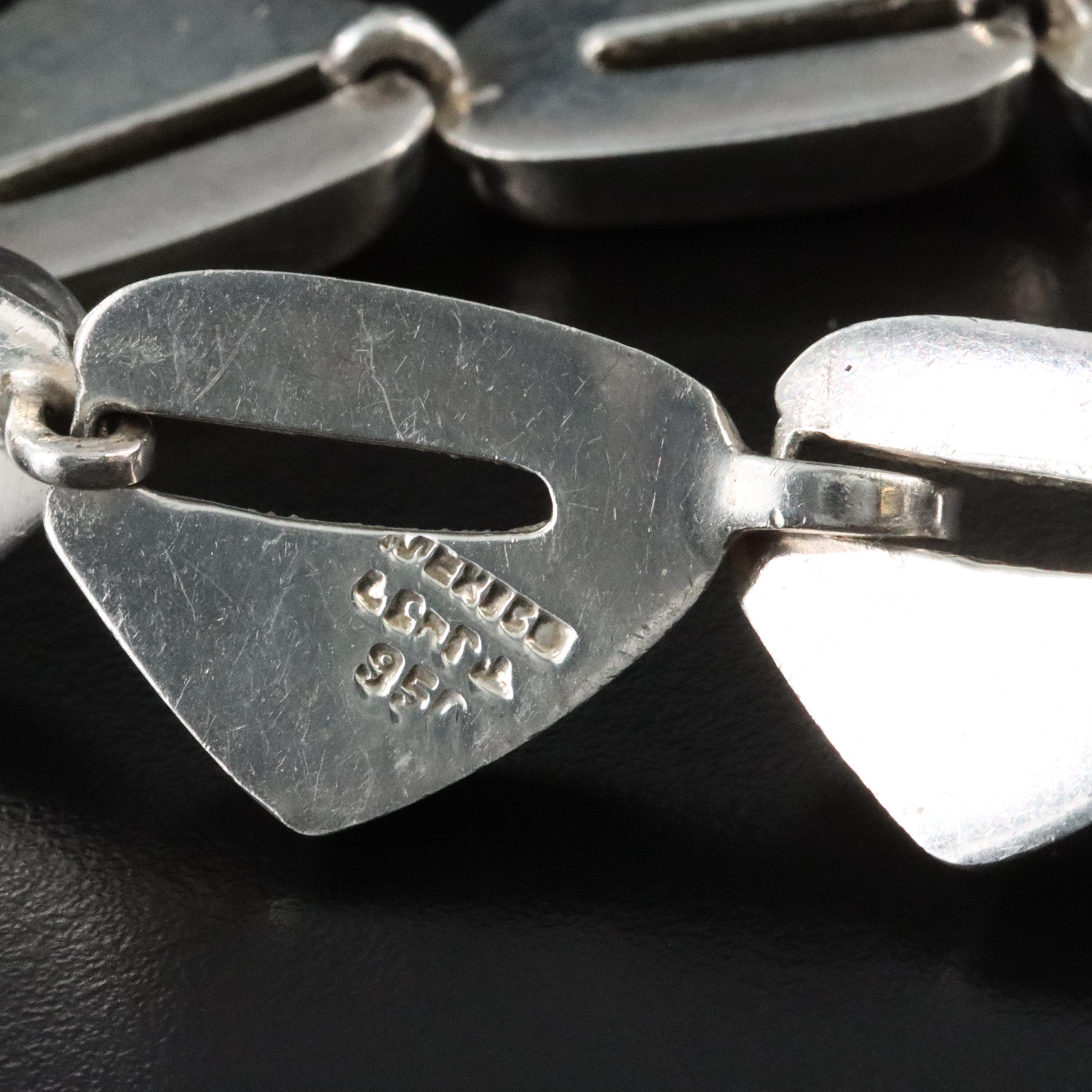 Mexican 950 Silver Malachite Link Necklace