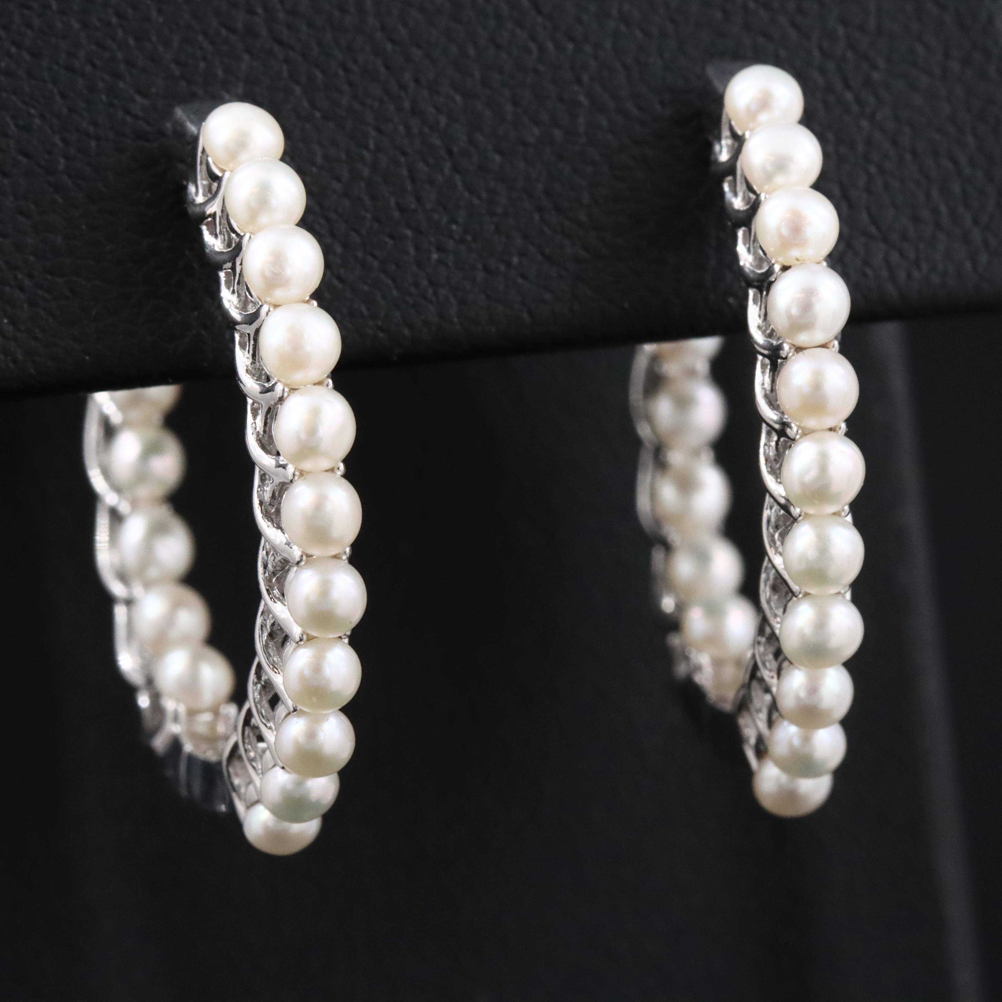 Sterling Pearl Inside-Out Hoops