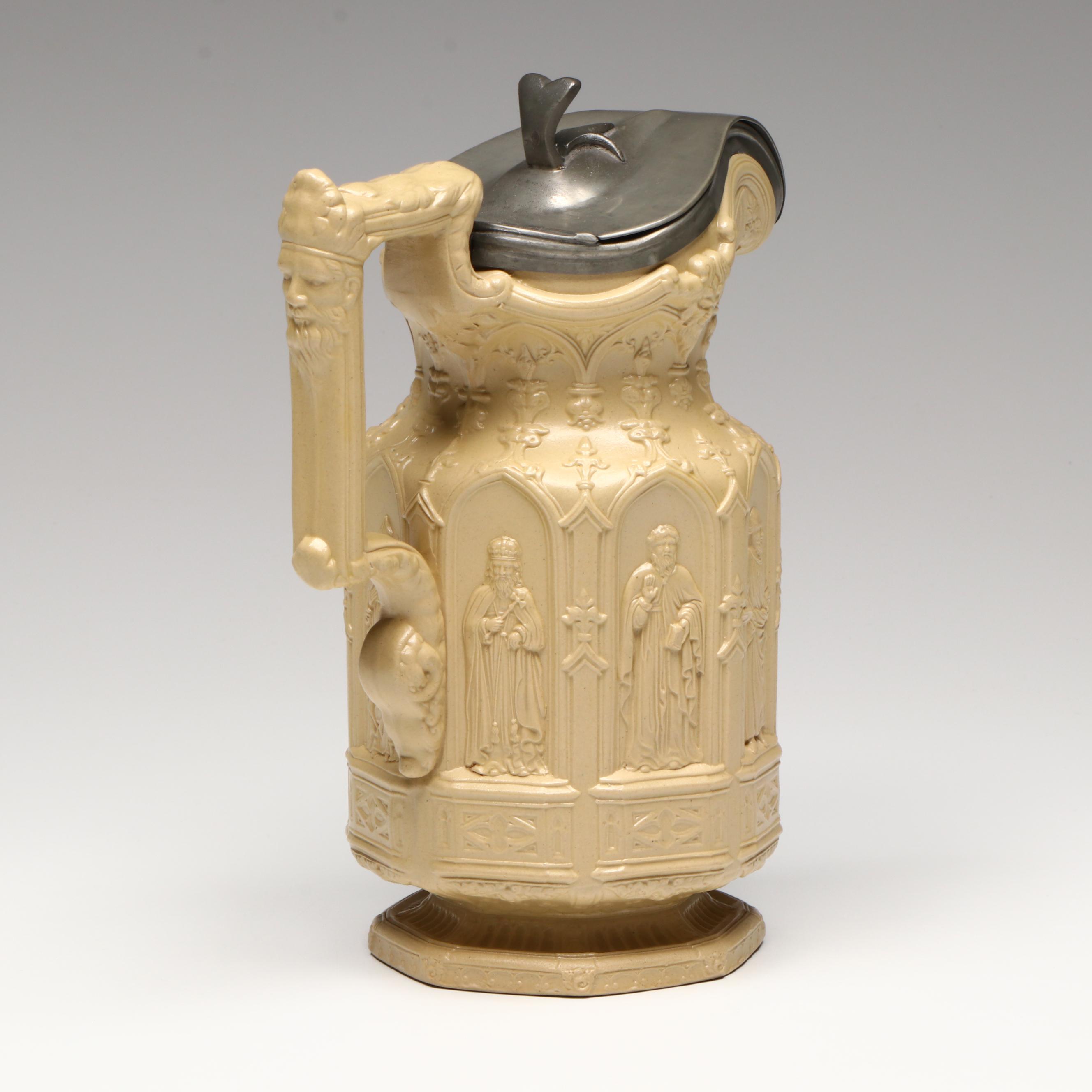 Charles Meigh English Press Molded Stoneware Pitcher with Apostles, 1843