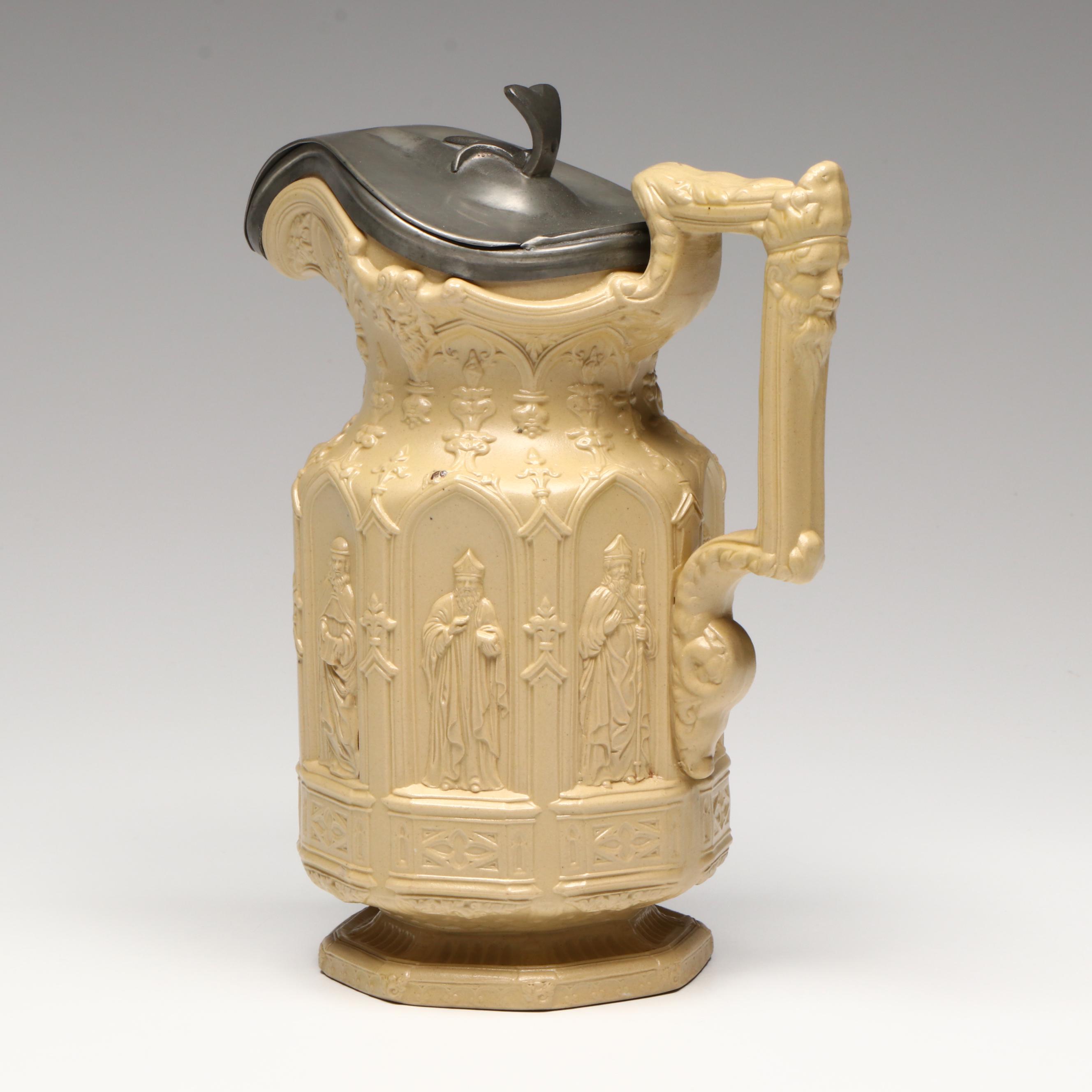 Charles Meigh English Press Molded Stoneware Pitcher with Apostles, 1843