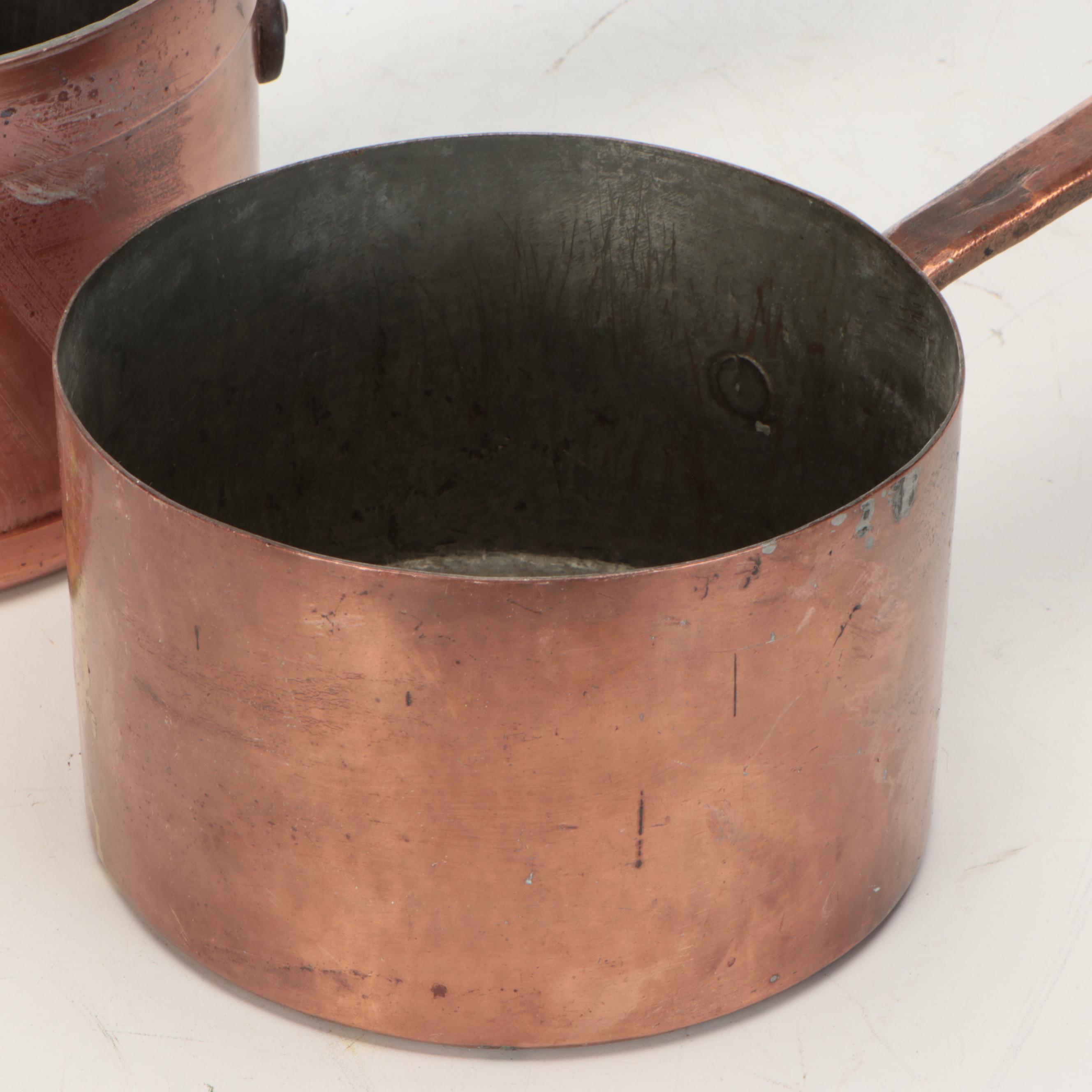French Tinned Copper Plated Pots, 20th Century