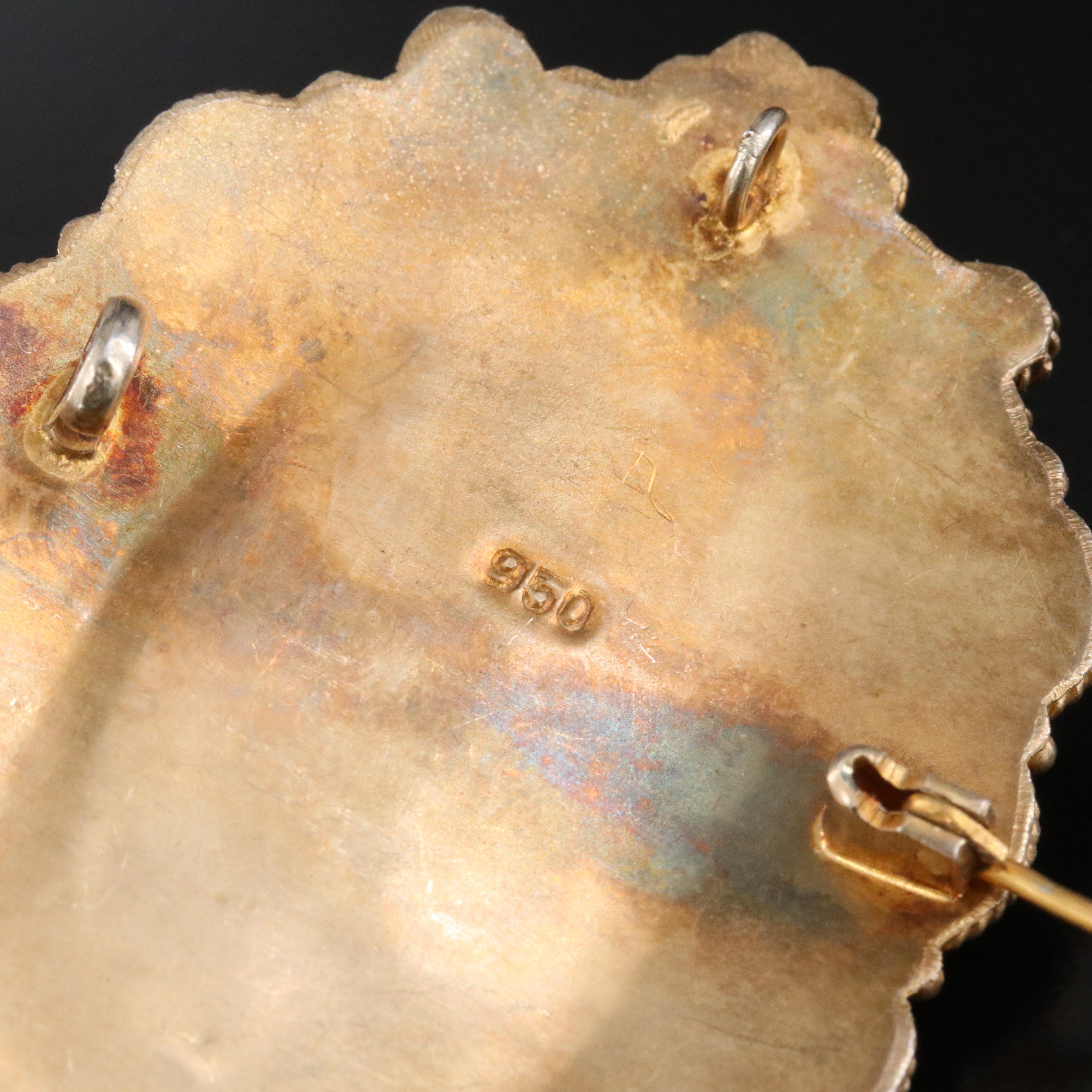 950 Silver Dimensional Cameo Converter Brooch