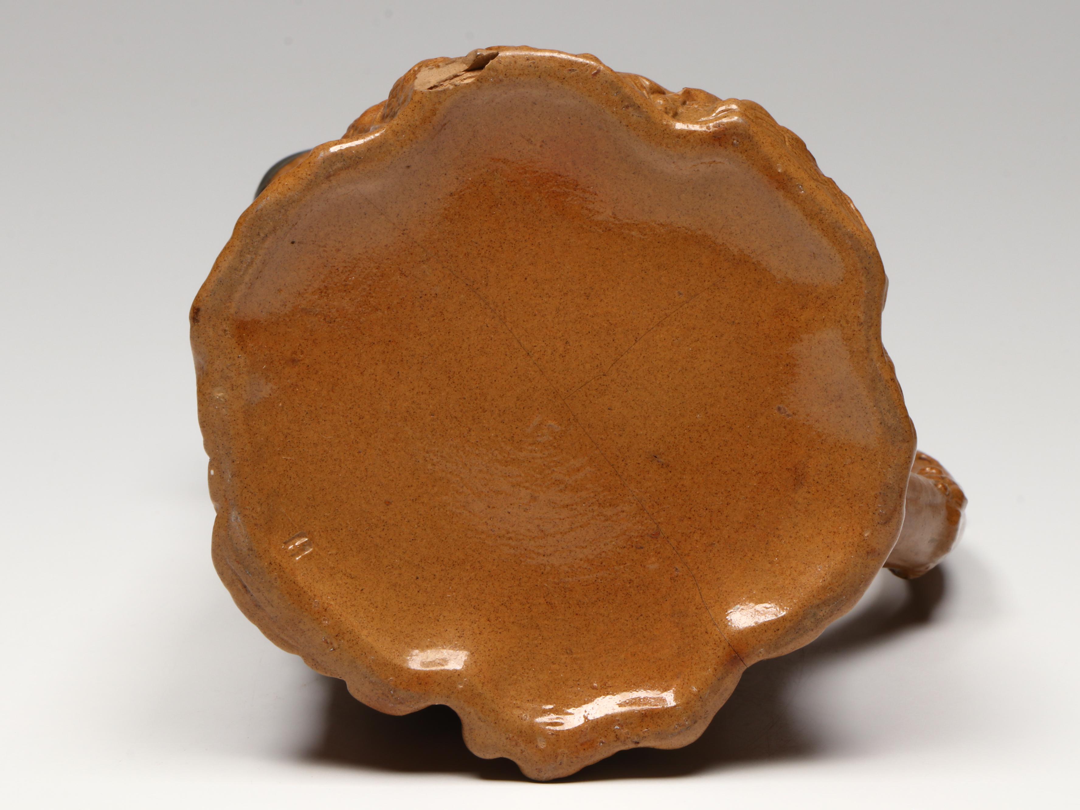 German Jugendstil "Baumstamm" Molded Pottery Beer Stein Pitcher with Pewter Lid