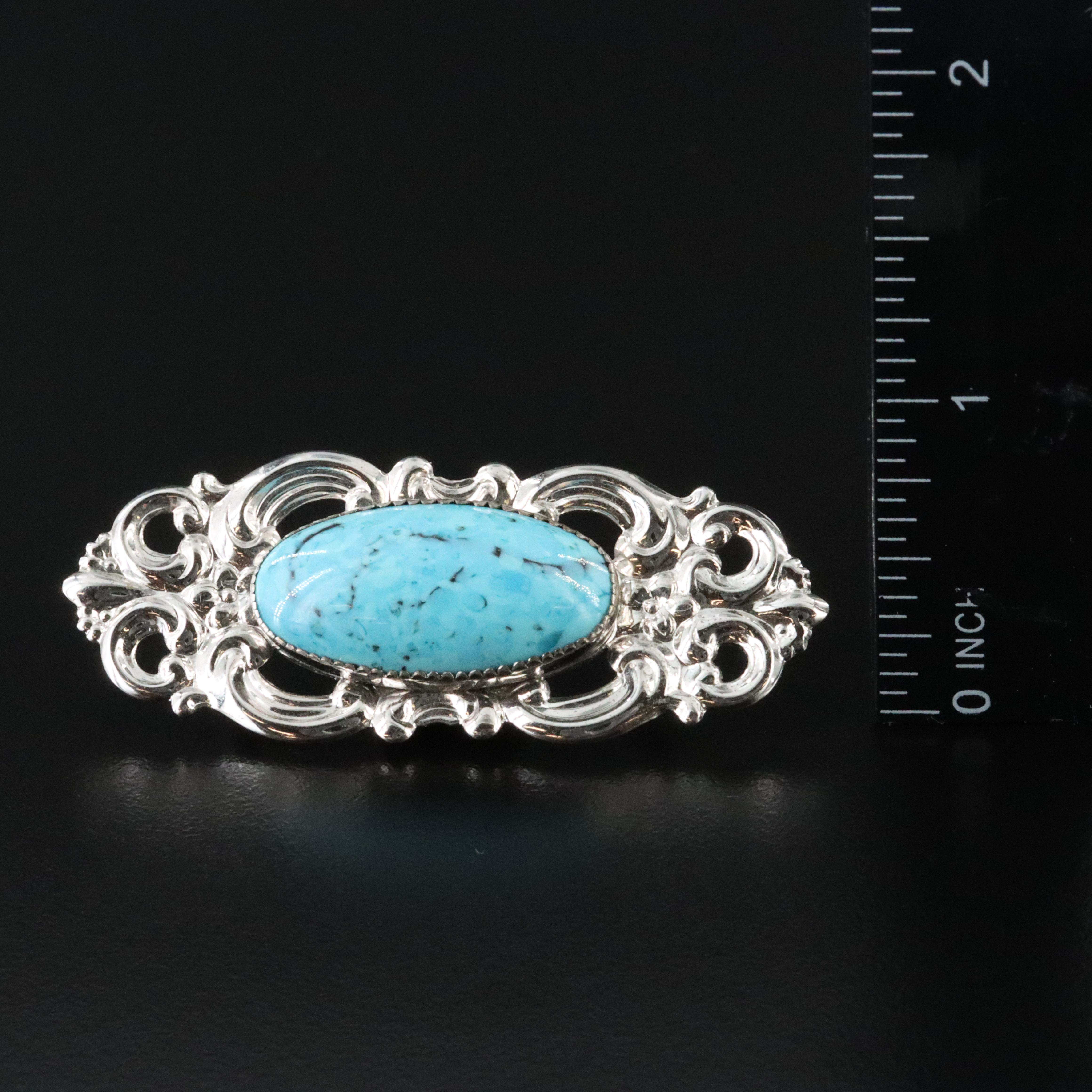 Beau Sterling Faux Turquoise Brooch