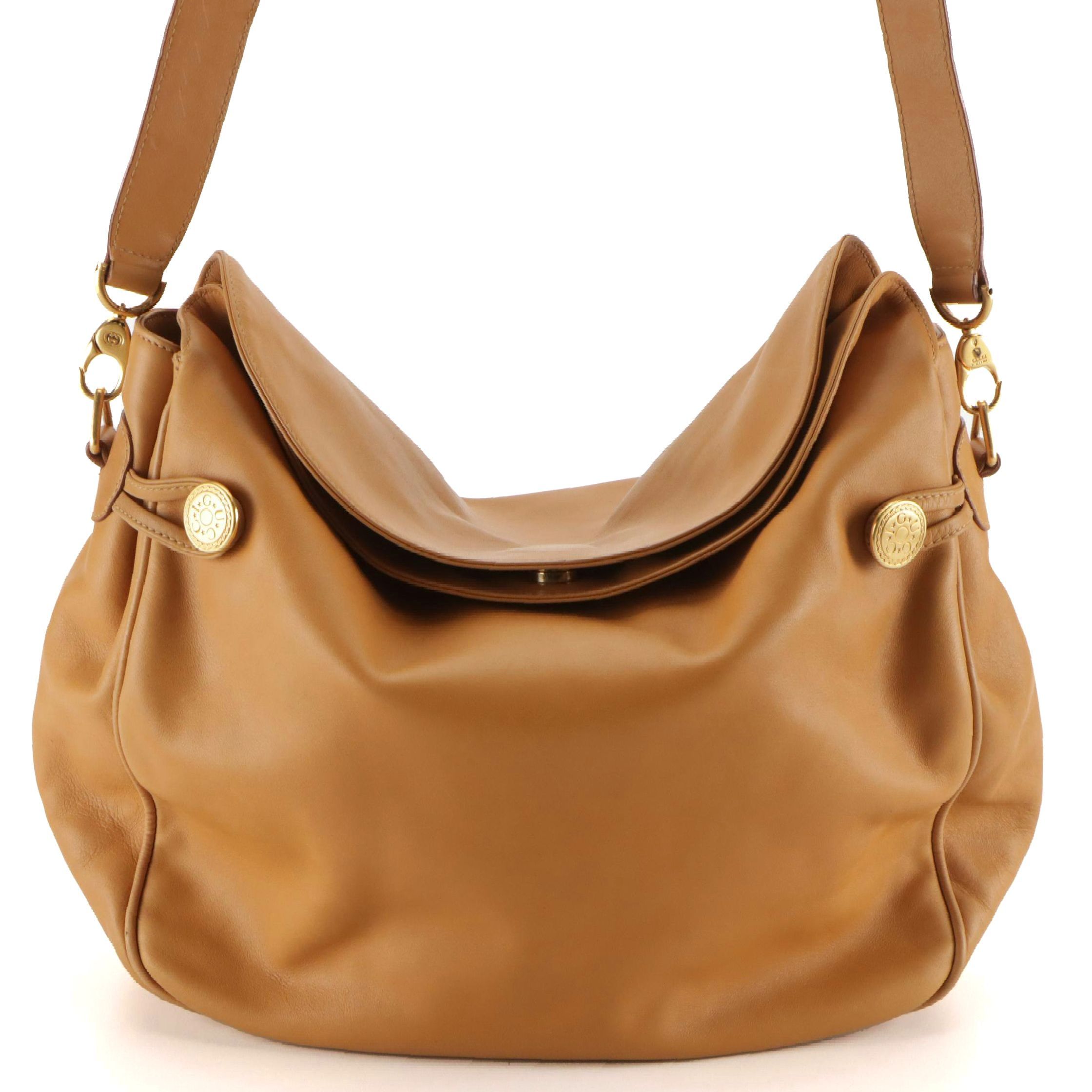 Gucci Large Fold Over Messenger Bag in Tan Leather