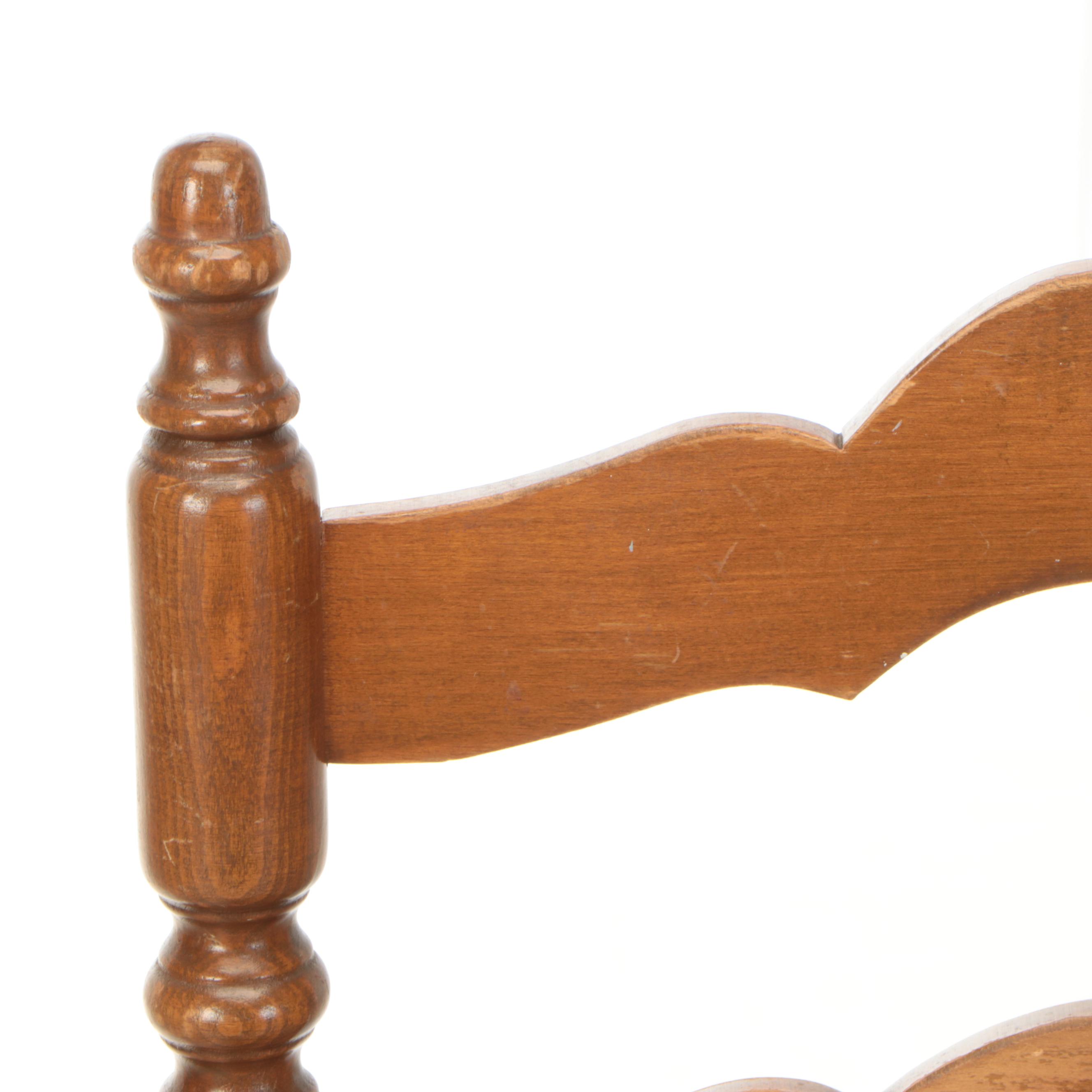 Turned Wood Ladderback Side Chair with Woven Seat and Ceramic Jug