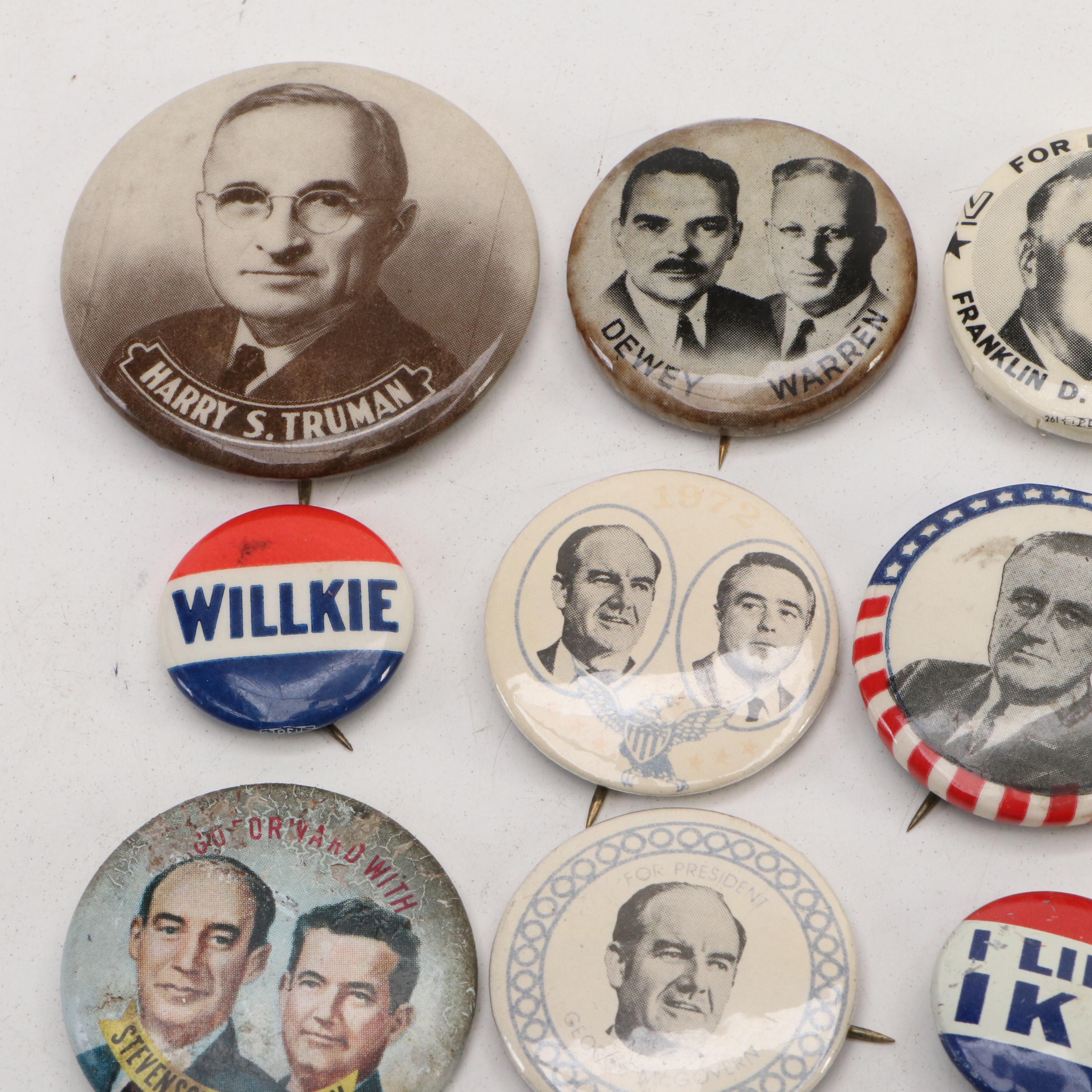 Franklin D. Roosevelt, Harry S. Truman, Adlai Stevenson Pinbacks with Other Pins