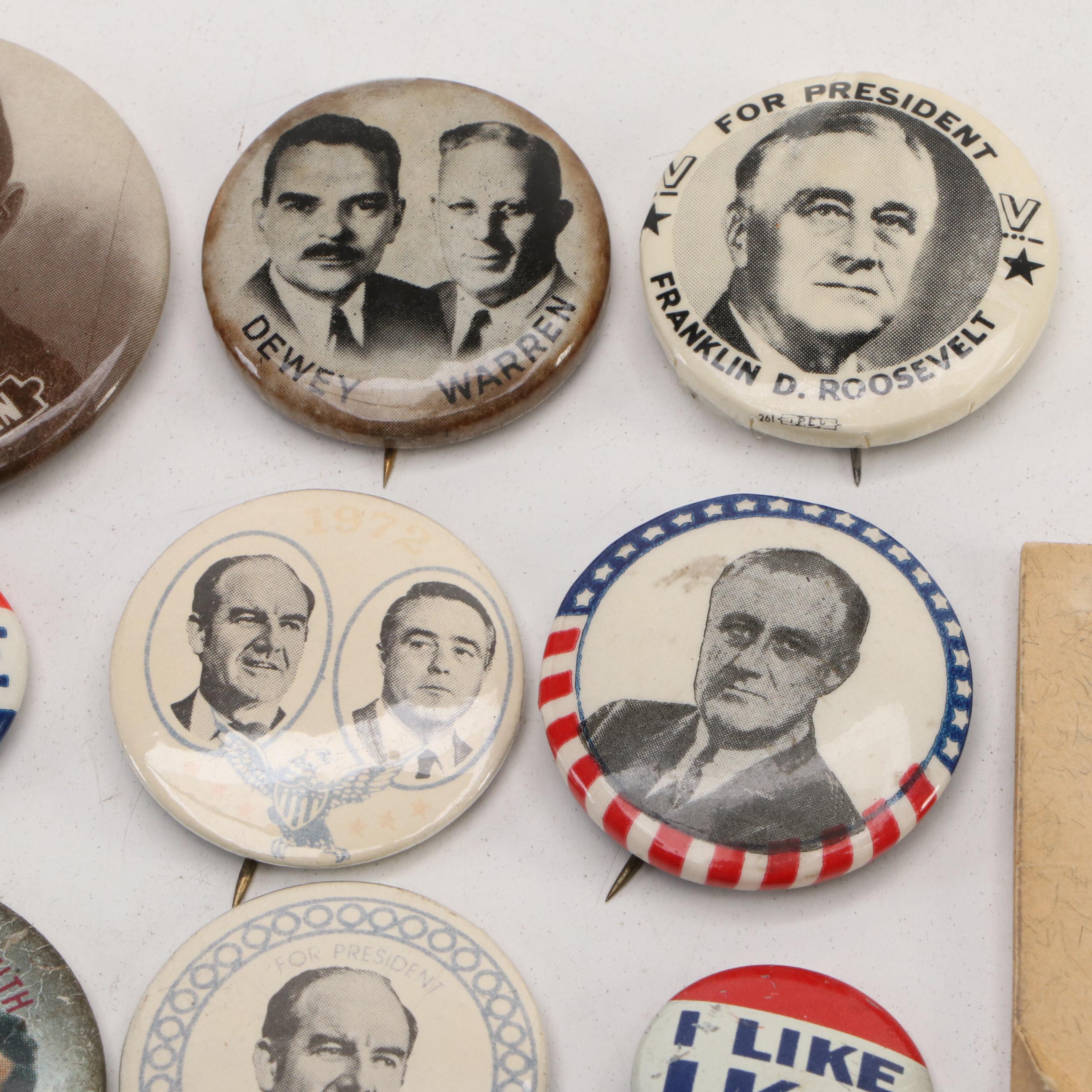 Franklin D. Roosevelt, Harry S. Truman, Adlai Stevenson Pinbacks with Other Pins