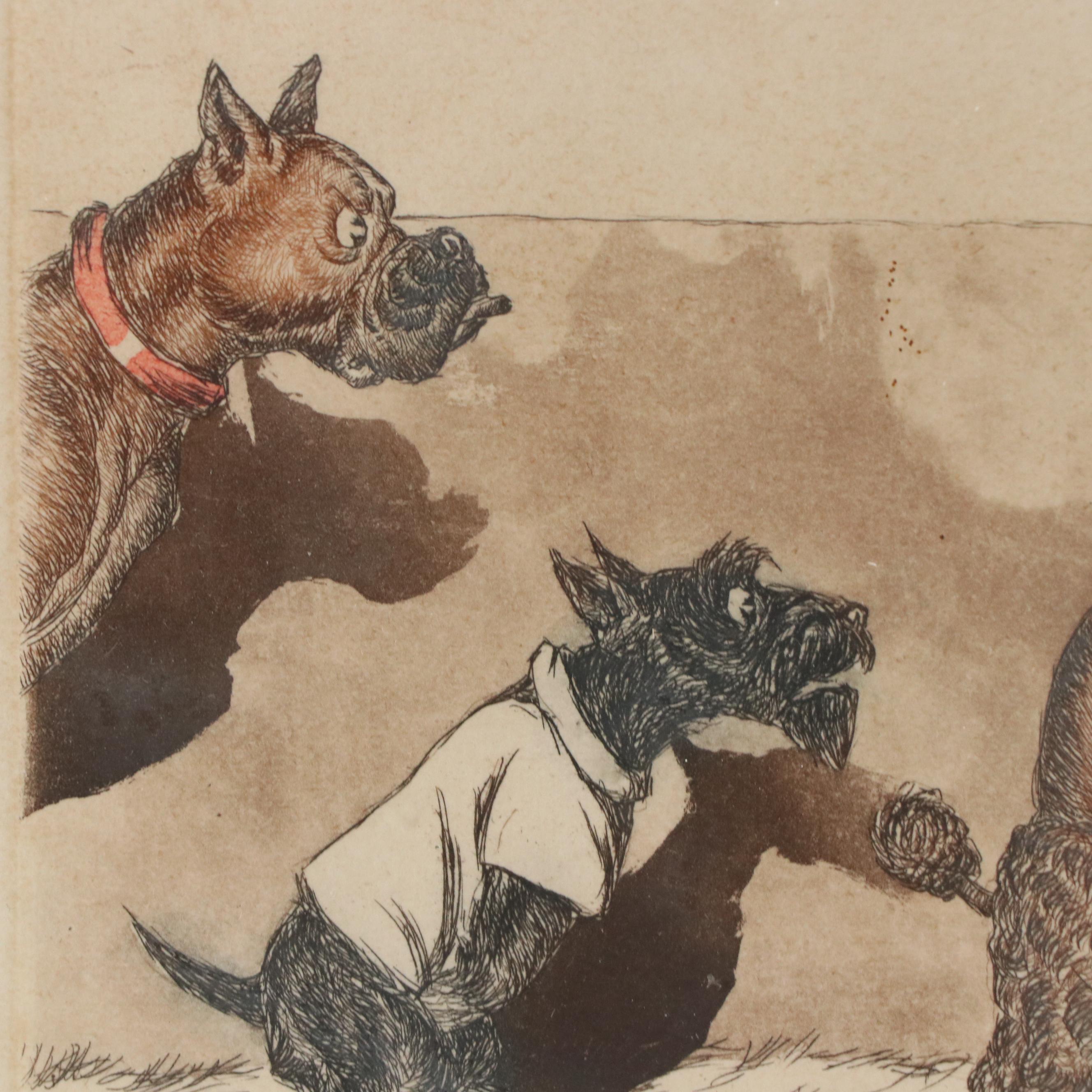 Boris O'Klein Etching À la Poupée with Aquatint Cartoon "W.C. Privé!"