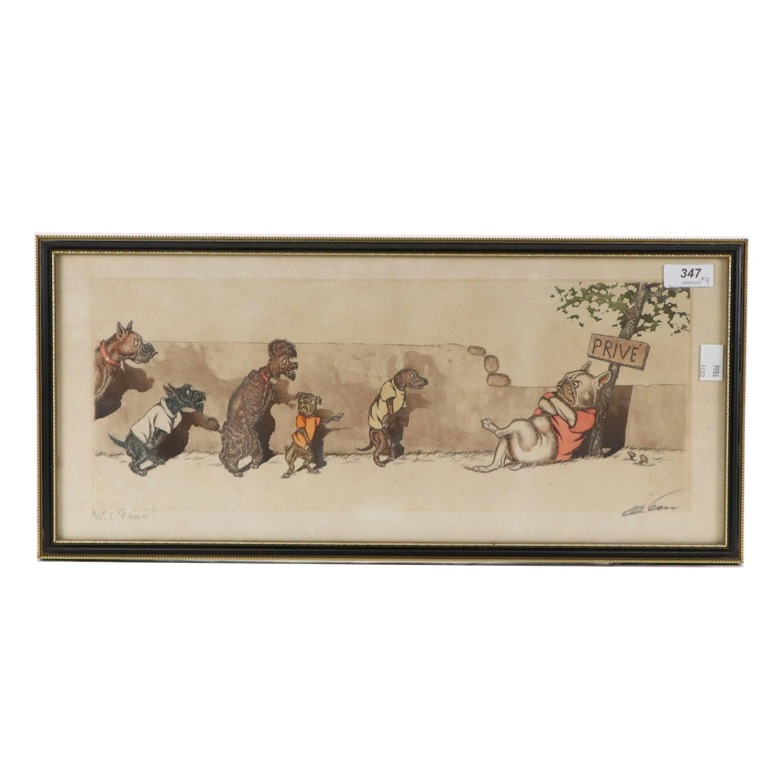 Boris O'Klein Etching À la Poupée with Aquatint Cartoon "W.C. Privé!"