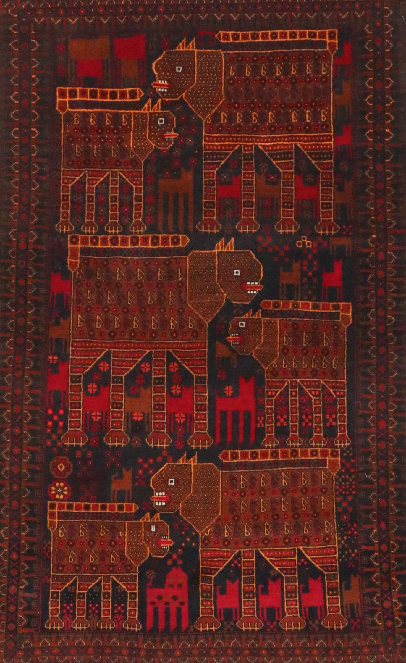 3'11 x 6'4 Hand-Knotted Afghan Pictorial Area Rug