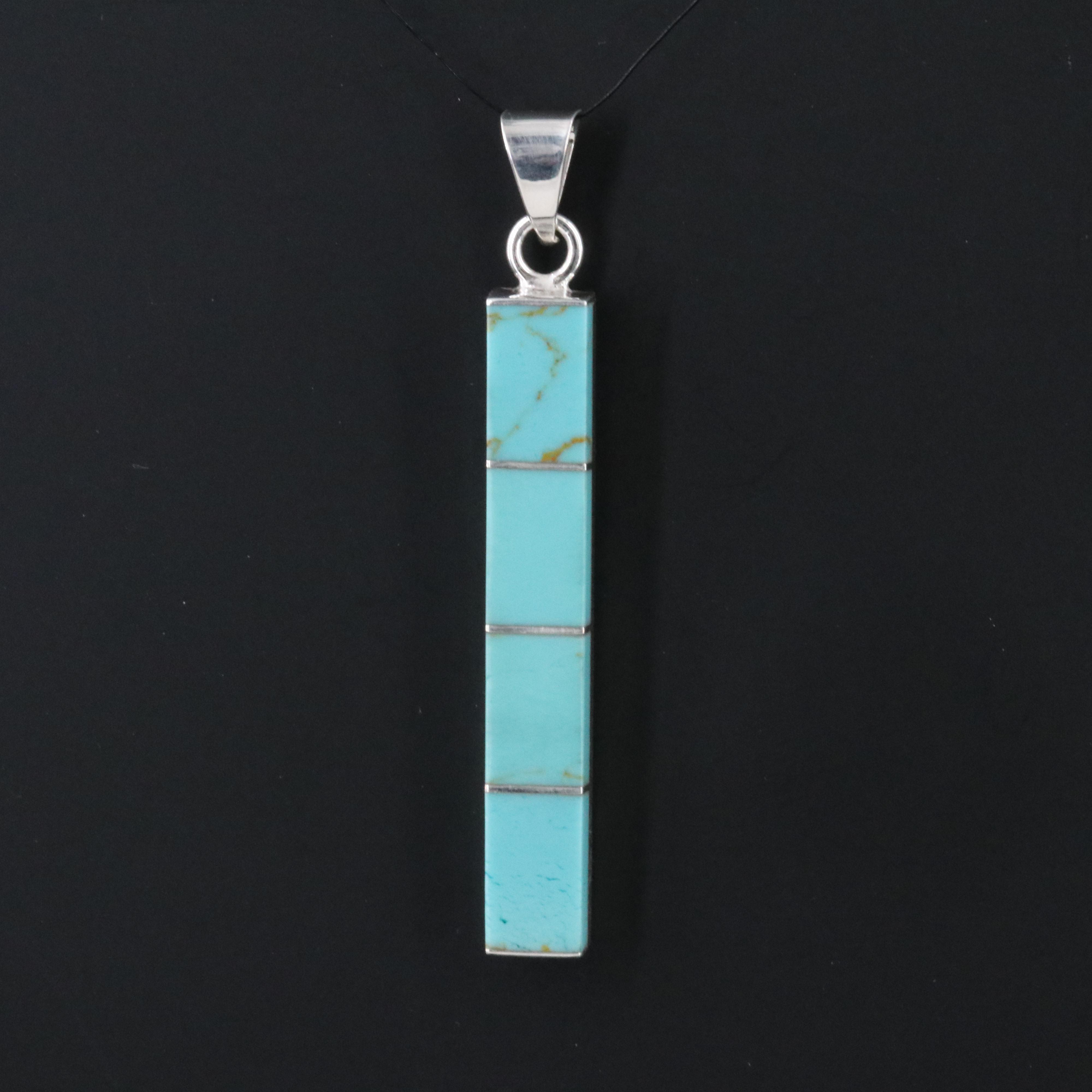 Mexican Sterling Faux Turquoise Bar Pendant