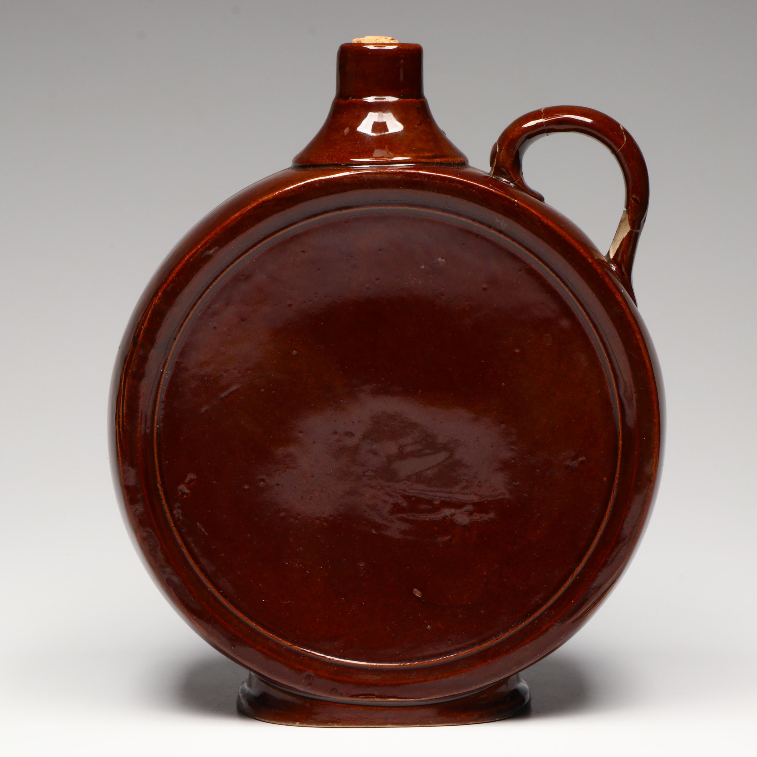 The George Bieler Sons Co, Brownware Brookfield Rye Canteen Shaped Decanter