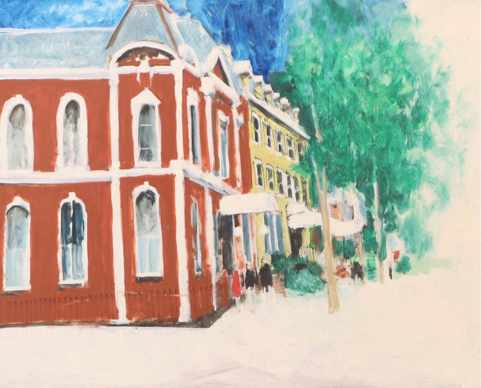 Bill Olendorf Oil Painting with Street Scene, Late 20th Century